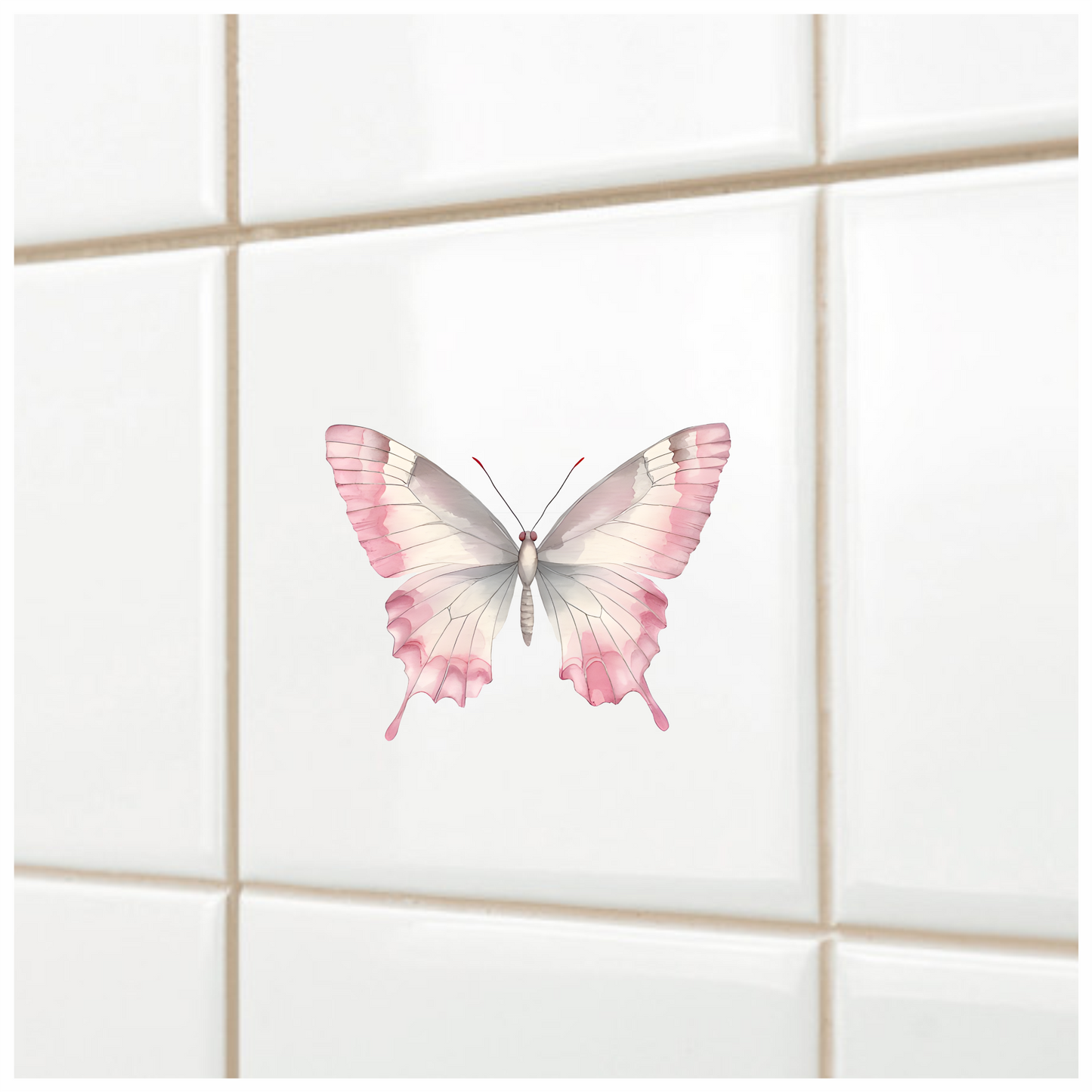 Pink Butterfly Insect White Vinyl Sticker Decal