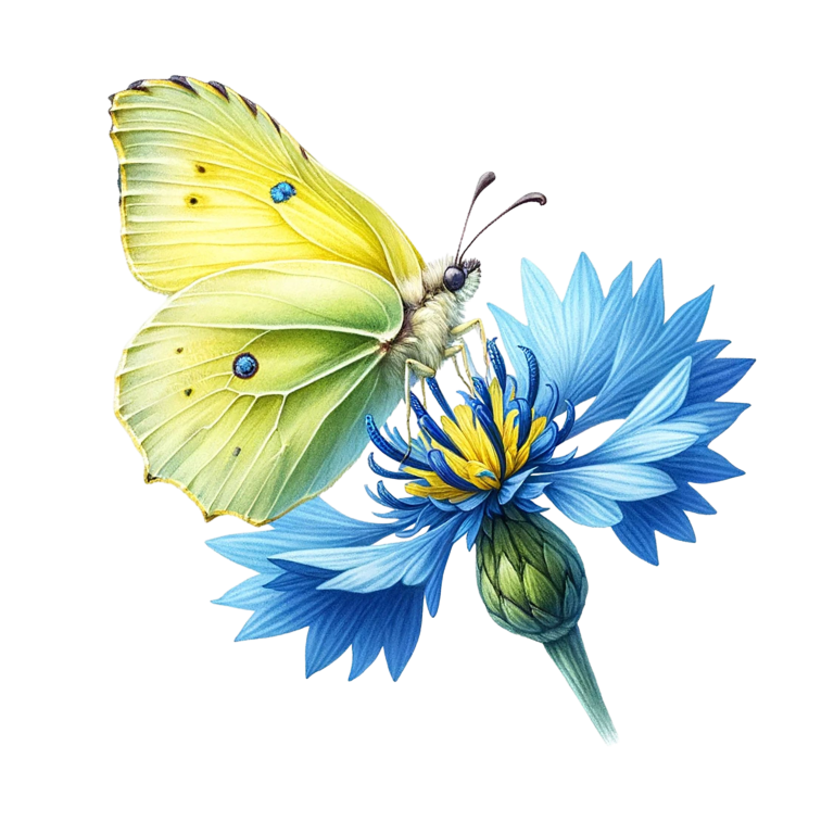 Yellow Butterfly Blue Flower Vinyl Sticker Decal
