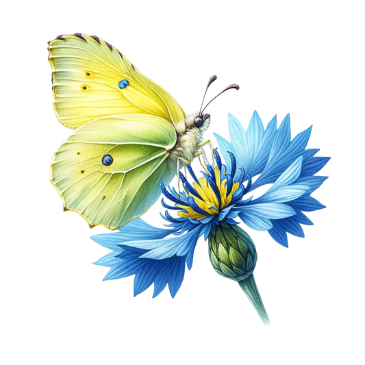 Yellow Butterfly Blue Flower Vinyl Sticker Decal