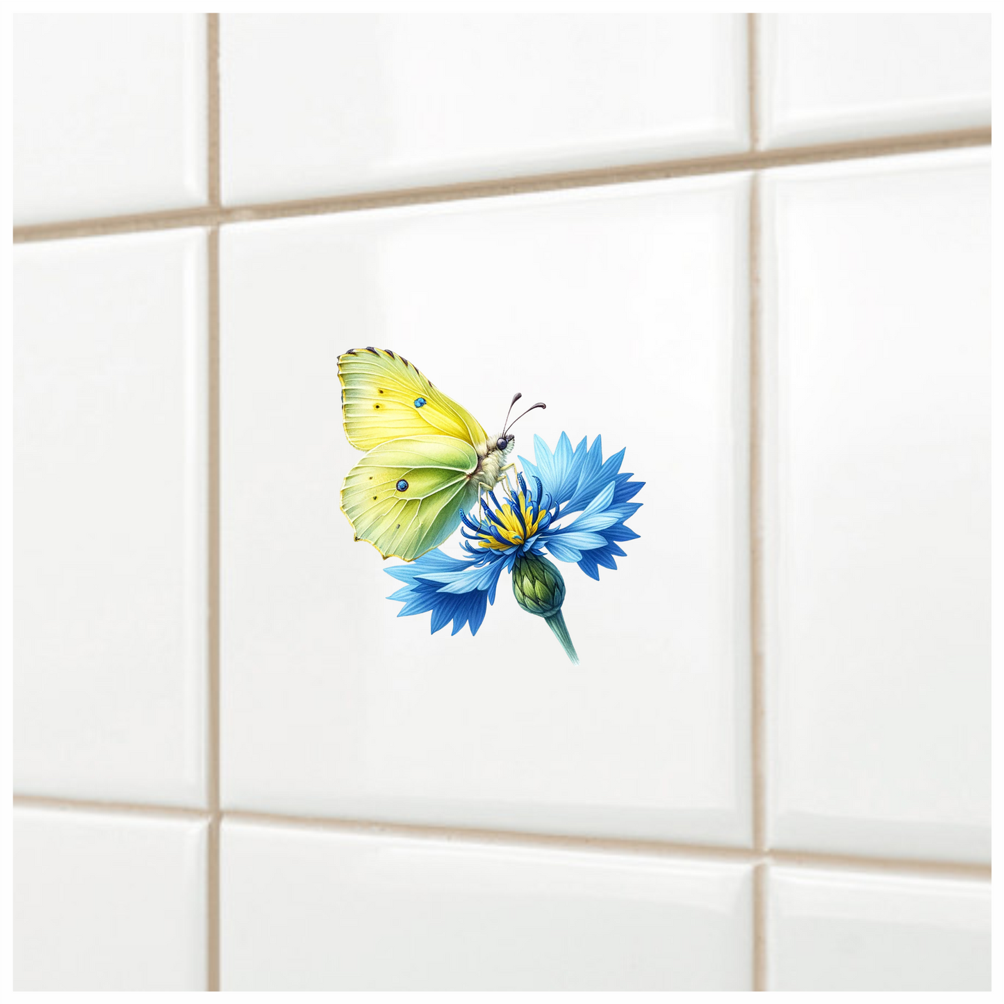 Yellow Butterfly Blue Flower Vinyl Sticker Decal