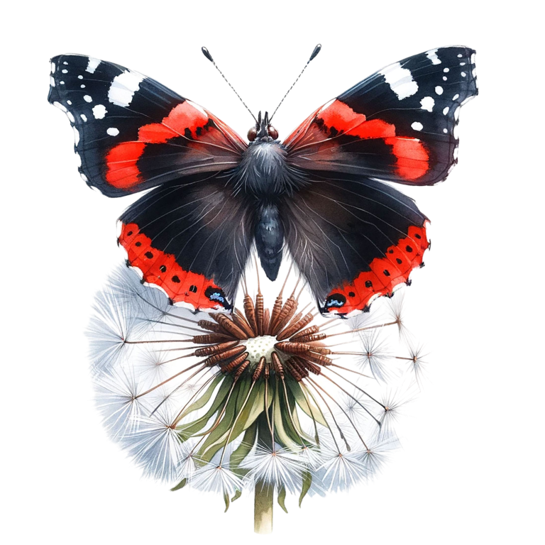 Red Butterfly Dandelion Flower Black Vinyl Sticker Decal