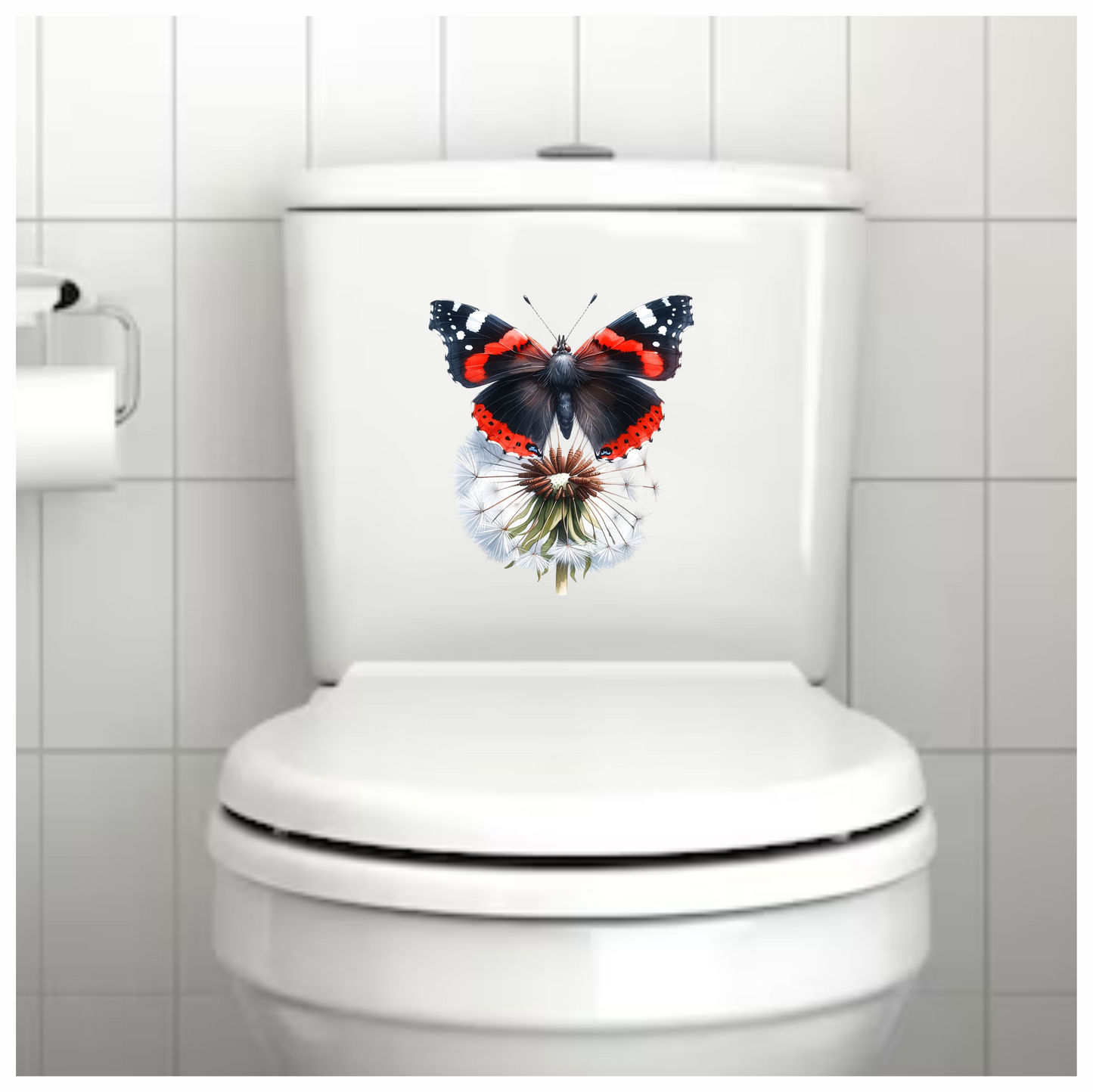 Red Butterfly Dandelion Flower Black Vinyl Sticker Decal