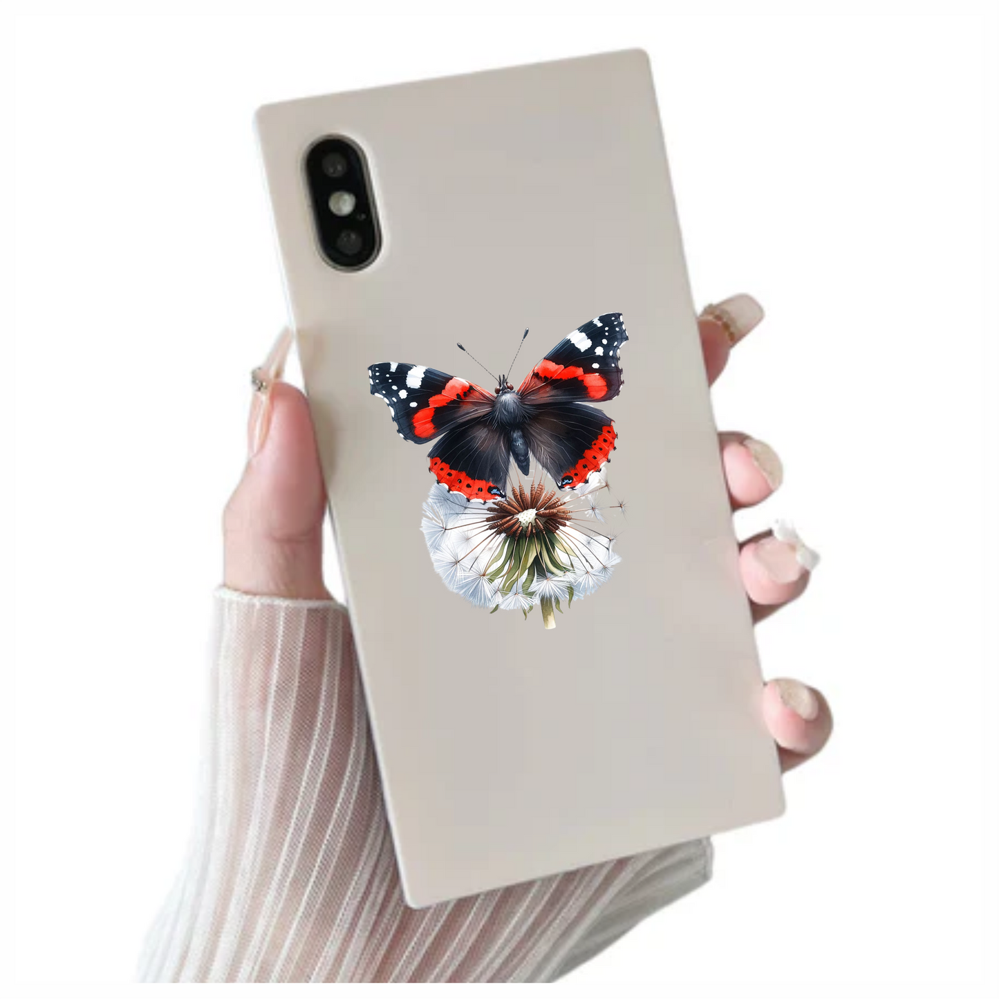 Red Butterfly Dandelion Flower Black Vinyl Sticker Decal