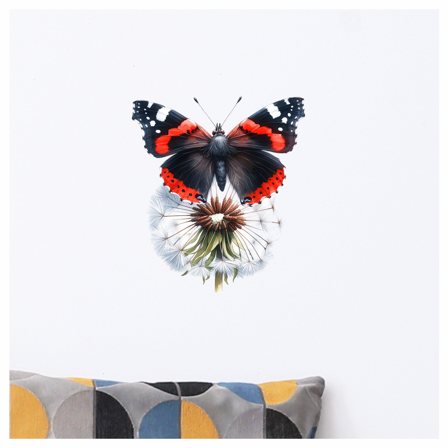 Red Butterfly Dandelion Flower Black Vinyl Sticker Decal