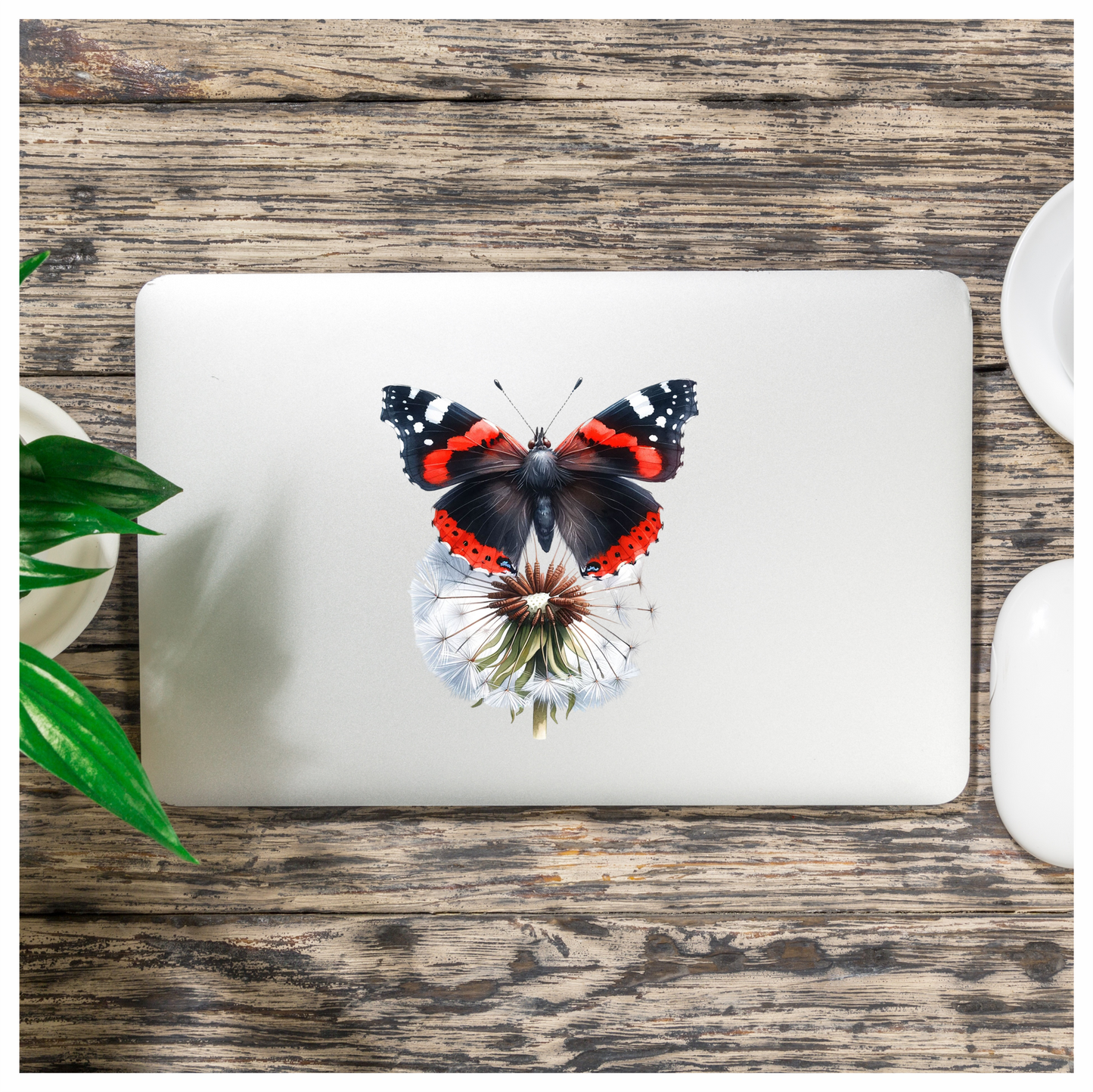 Red Butterfly Dandelion Flower Black Vinyl Sticker Decal