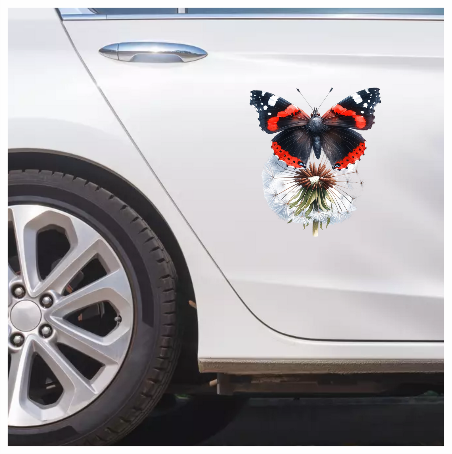 Red Butterfly Dandelion Flower Black Vinyl Sticker Decal
