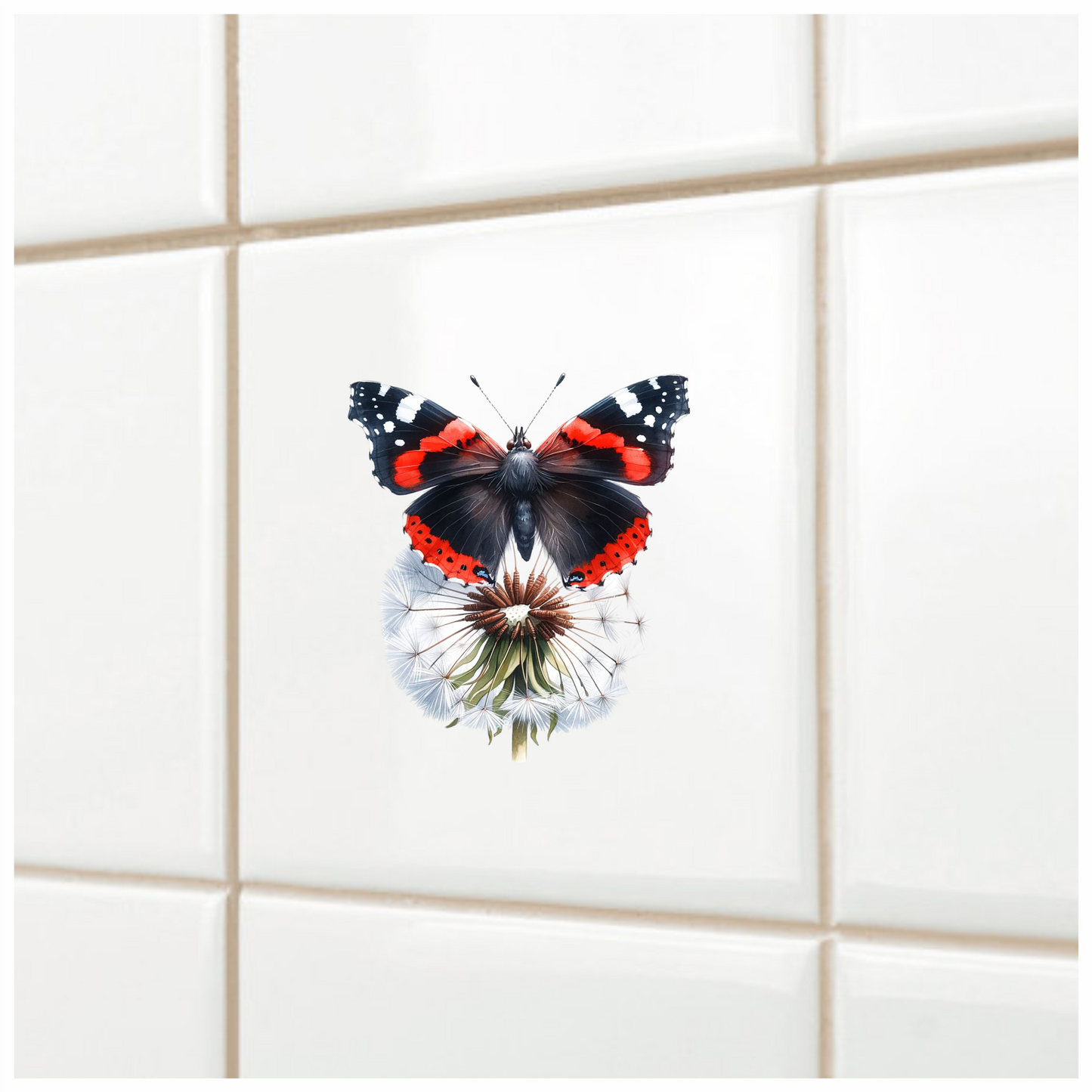 Red Butterfly Dandelion Flower Black Vinyl Sticker Decal