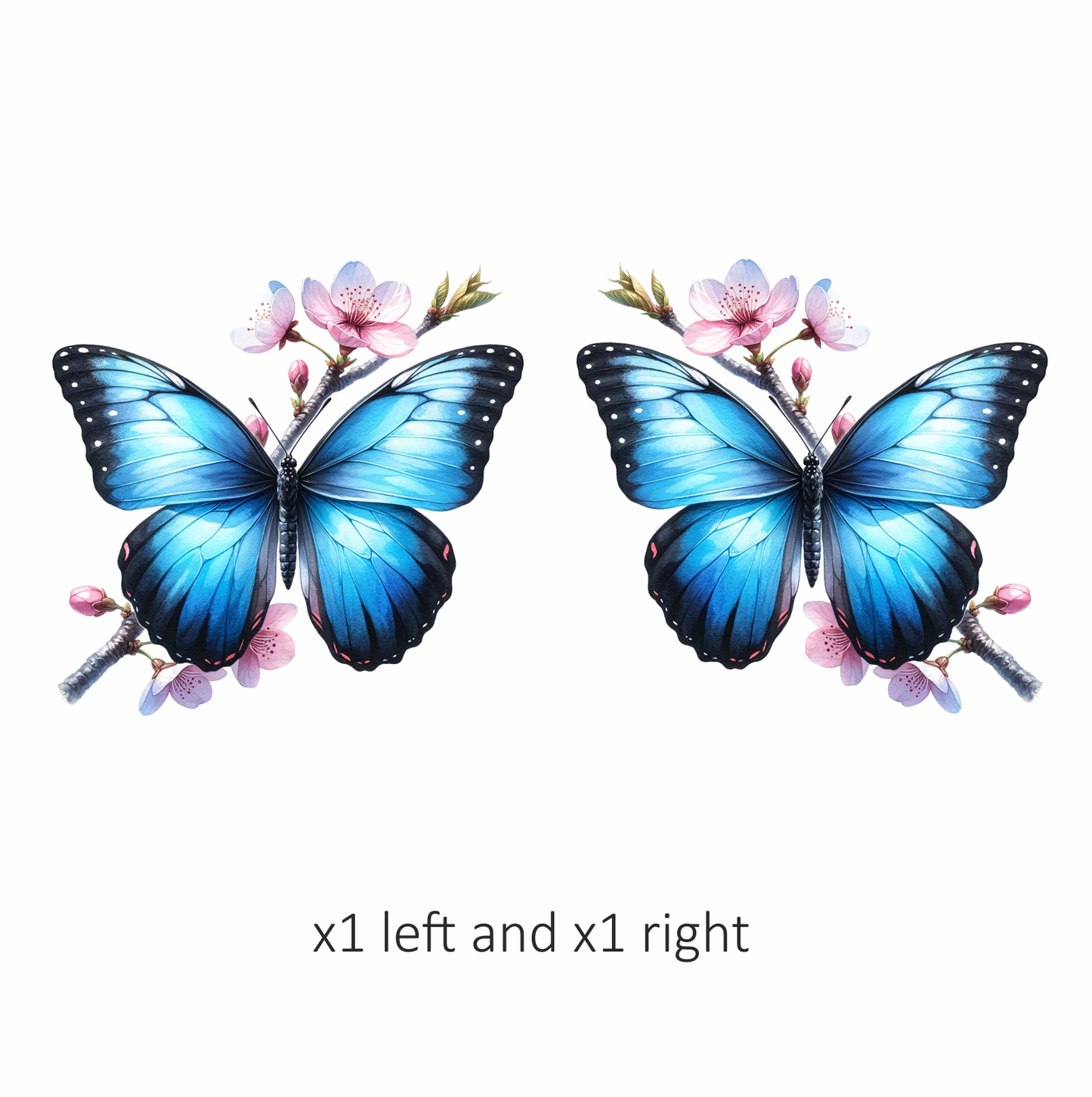 Blue Butterfly Pink Flowers Tree Branch Vinyl Sticker Decal