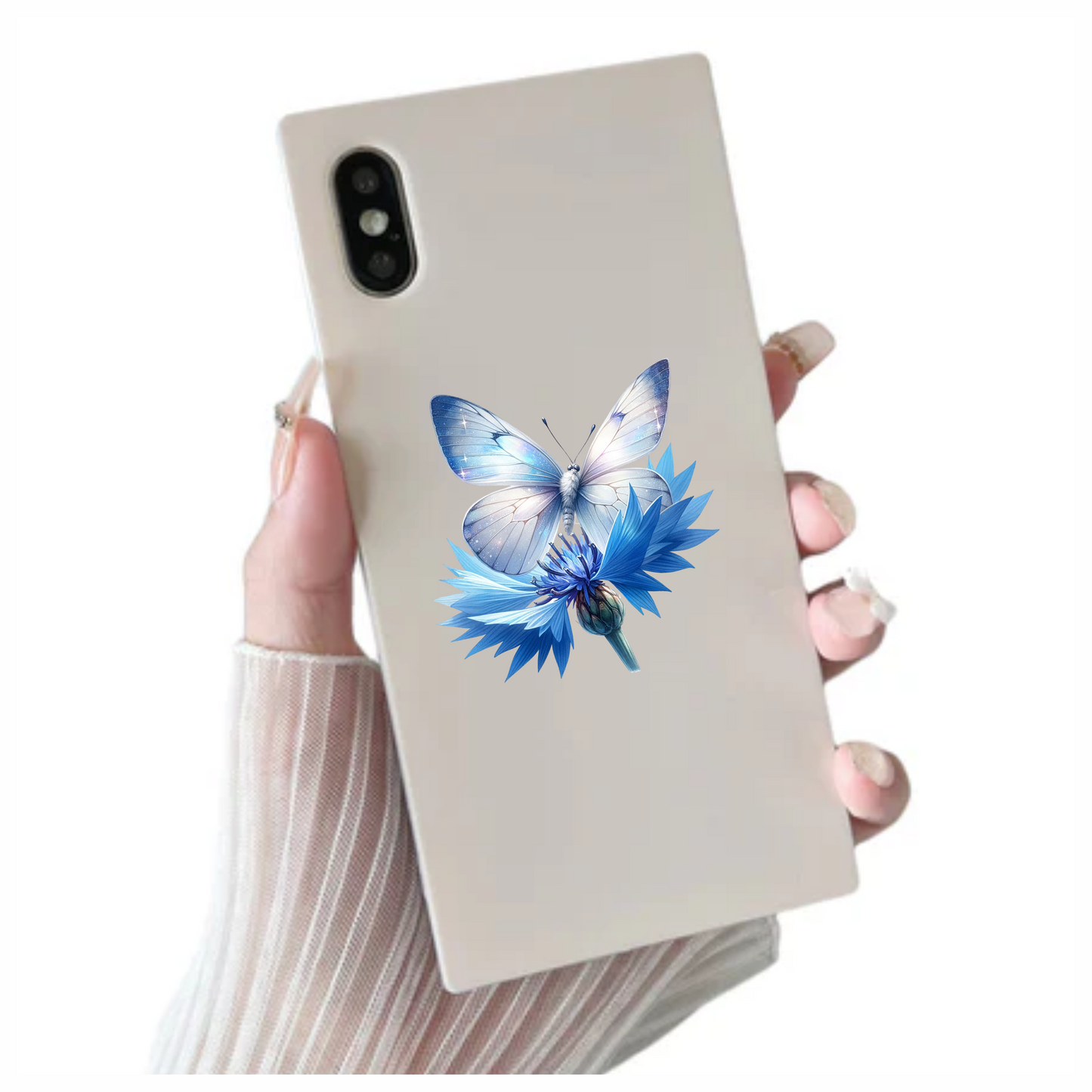 Butterfly Blue Flower Nature Insect Wings Sparkle Vinyl Sticker Decal