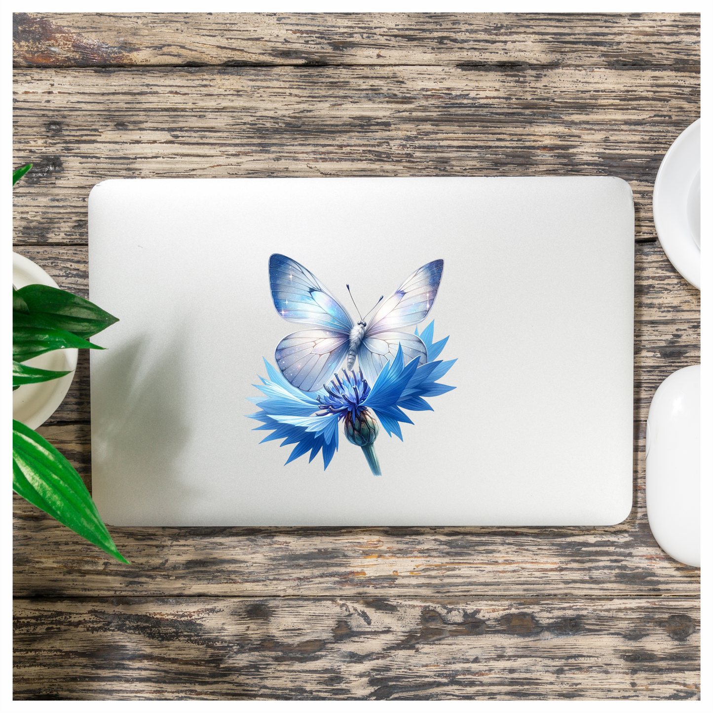 Butterfly Blue Flower Nature Insect Wings Sparkle Vinyl Sticker Decal