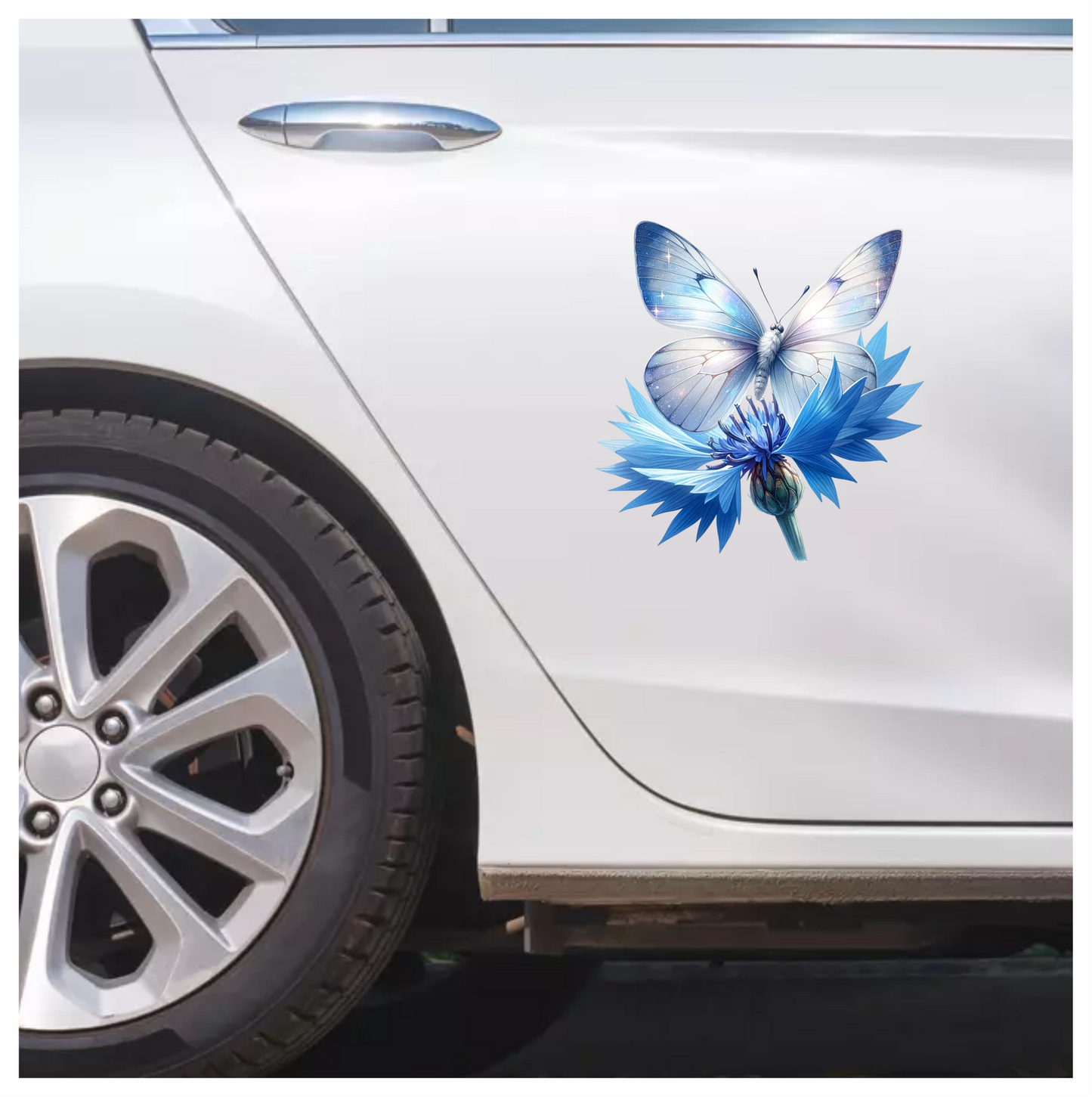 Butterfly Blue Flower Nature Insect Wings Sparkle Vinyl Sticker Decal