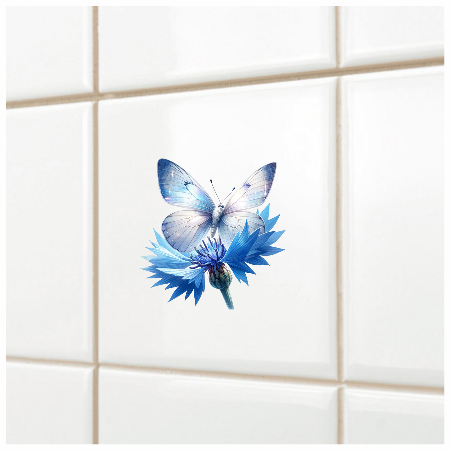 Butterfly Blue Flower Nature Insect Wings Sparkle Vinyl Sticker Decal