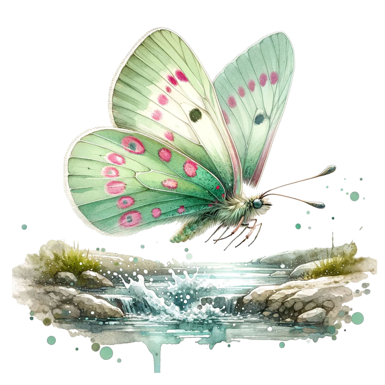 Green Butterfly Flying Water Rocks Vinyl Sticker Decal