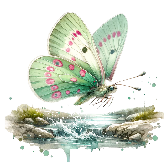 Green Butterfly Flying Water Rocks Vinyl Sticker Decal