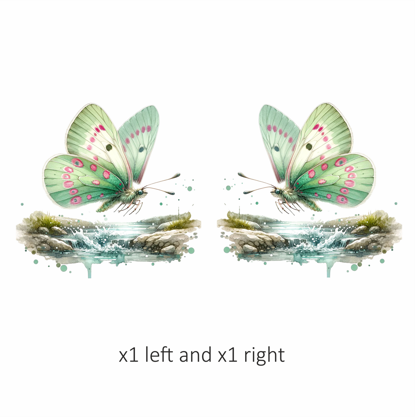 Green Butterfly Flying Water Rocks Vinyl Sticker Decal