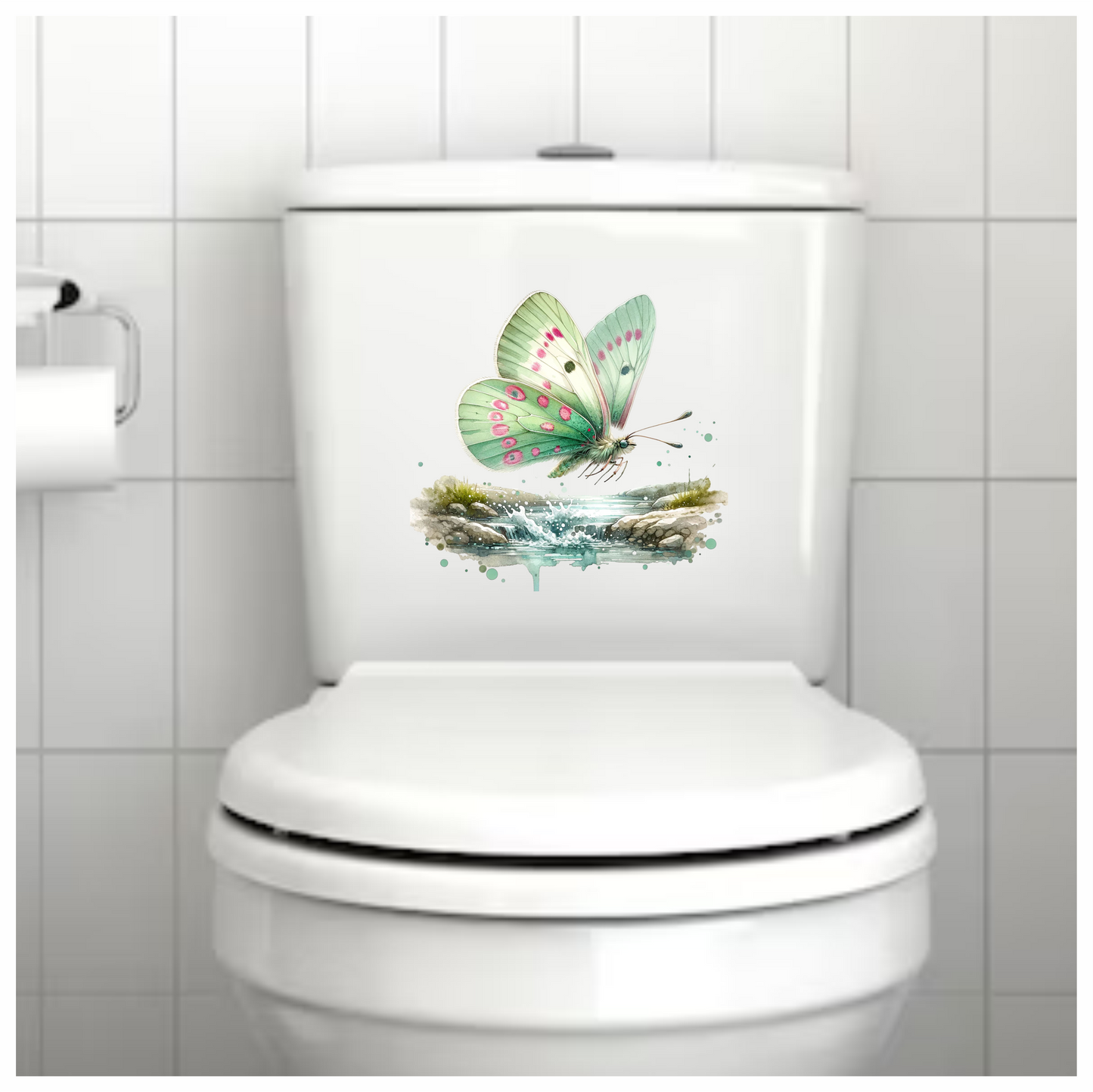 Green Butterfly Flying Water Rocks Vinyl Sticker Decal