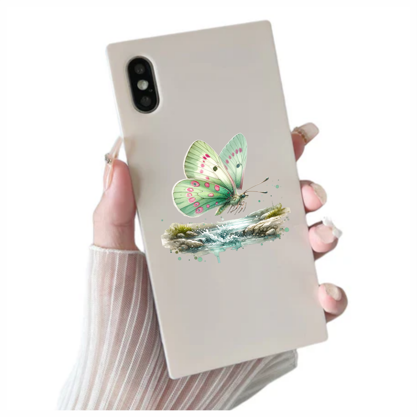Green Butterfly Flying Water Rocks Vinyl Sticker Decal