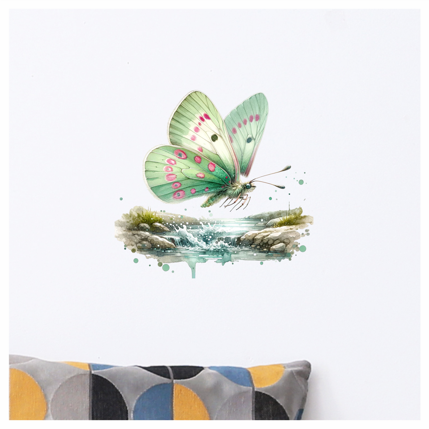 Green Butterfly Flying Water Rocks Vinyl Sticker Decal