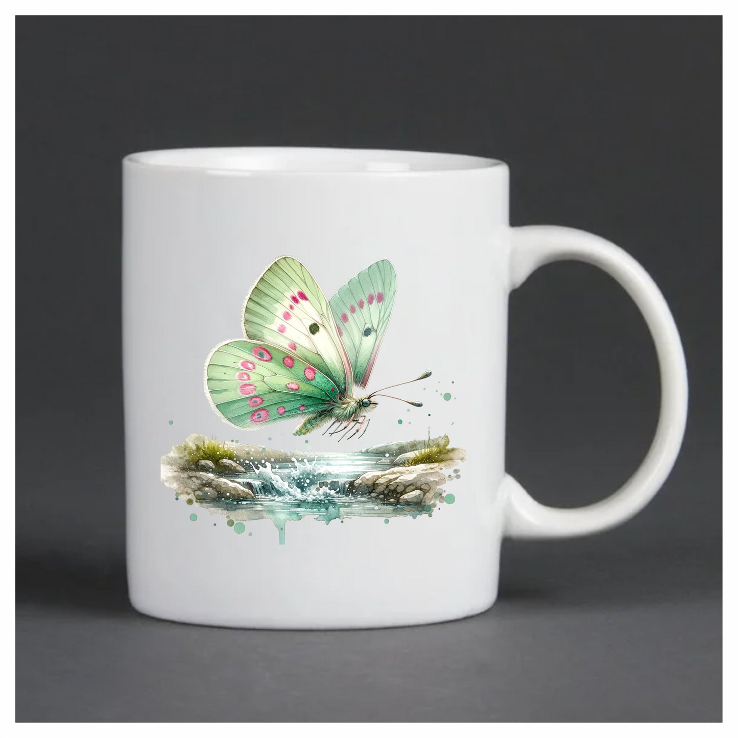 Green Butterfly Flying Water Rocks Vinyl Sticker Decal