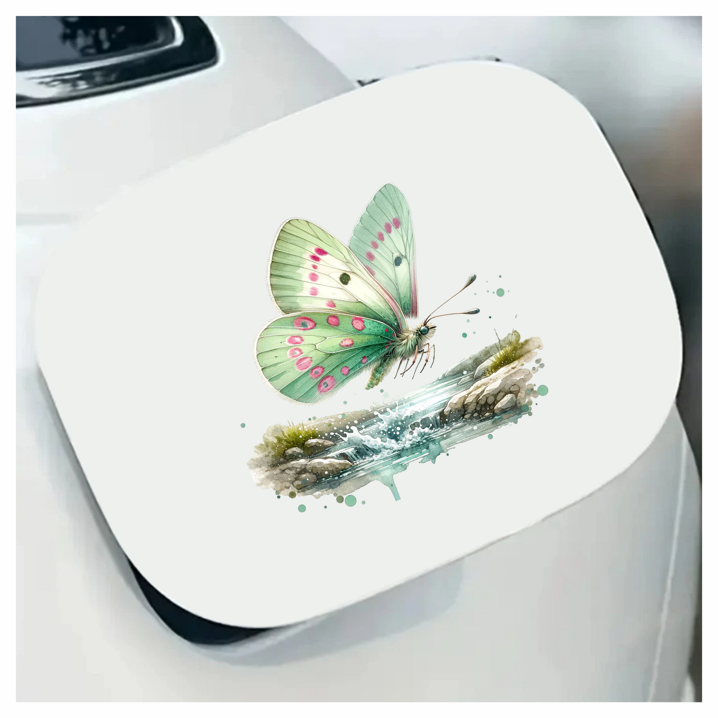 Green Butterfly Flying Water Rocks Vinyl Sticker Decal