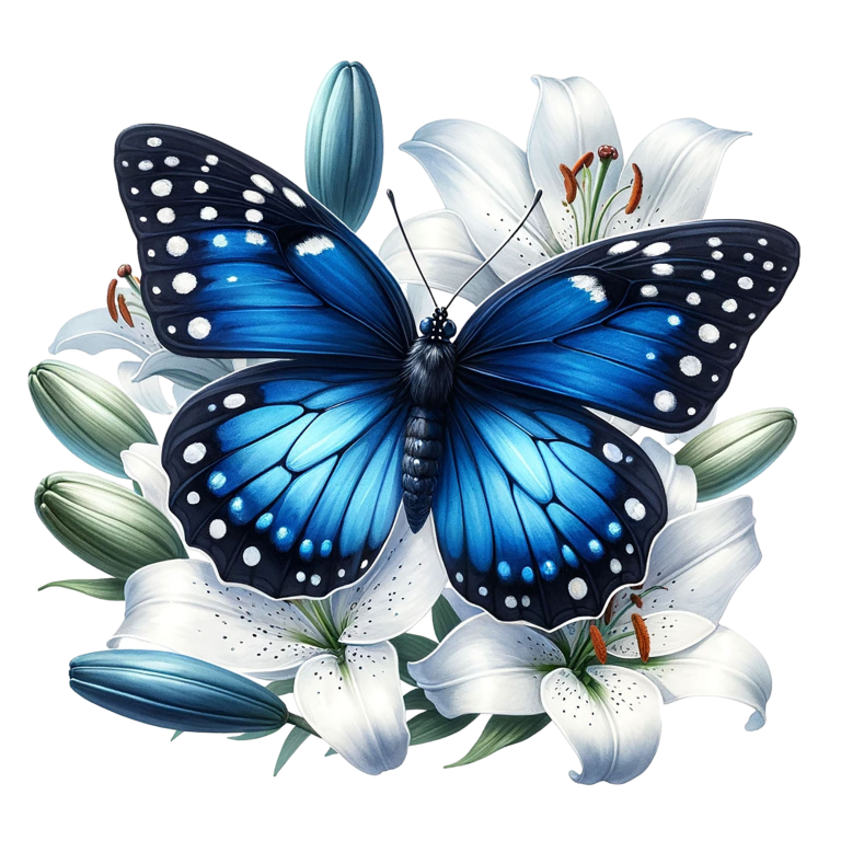 Blue Butterfly White Lily Flowers Nature Vinyl Sticker Decal
