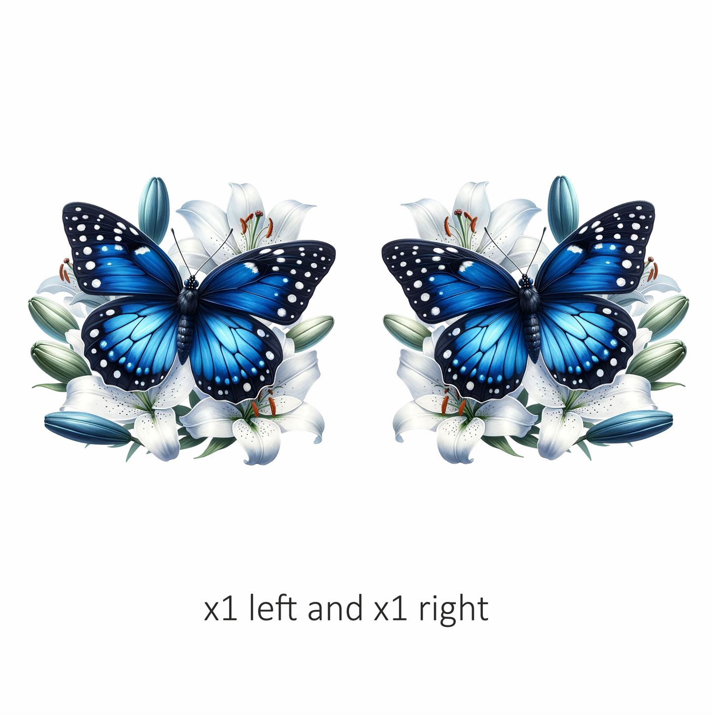 Blue Butterfly White Lily Flowers Nature Vinyl Sticker Decal