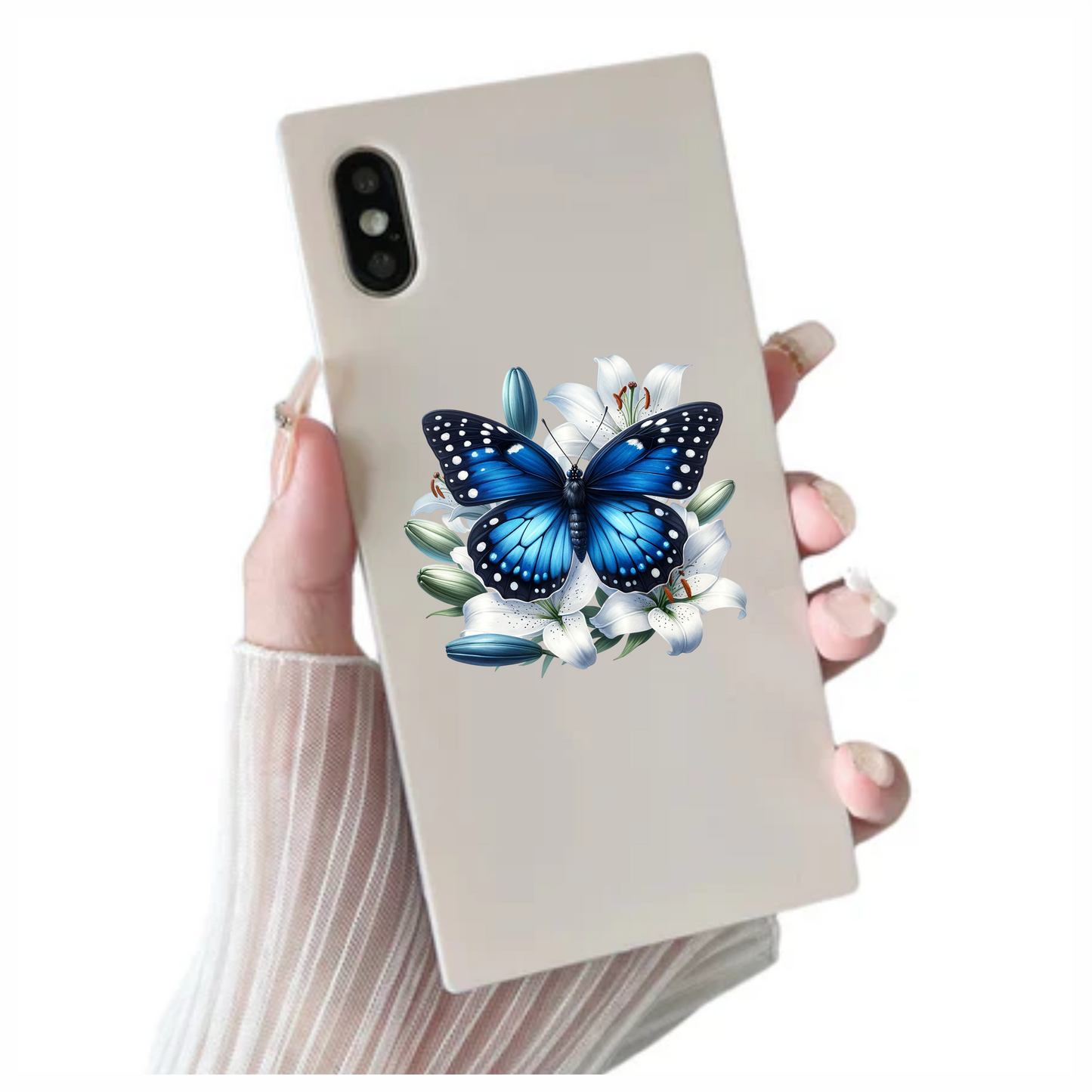 Blue Butterfly White Lily Flowers Nature Vinyl Sticker Decal