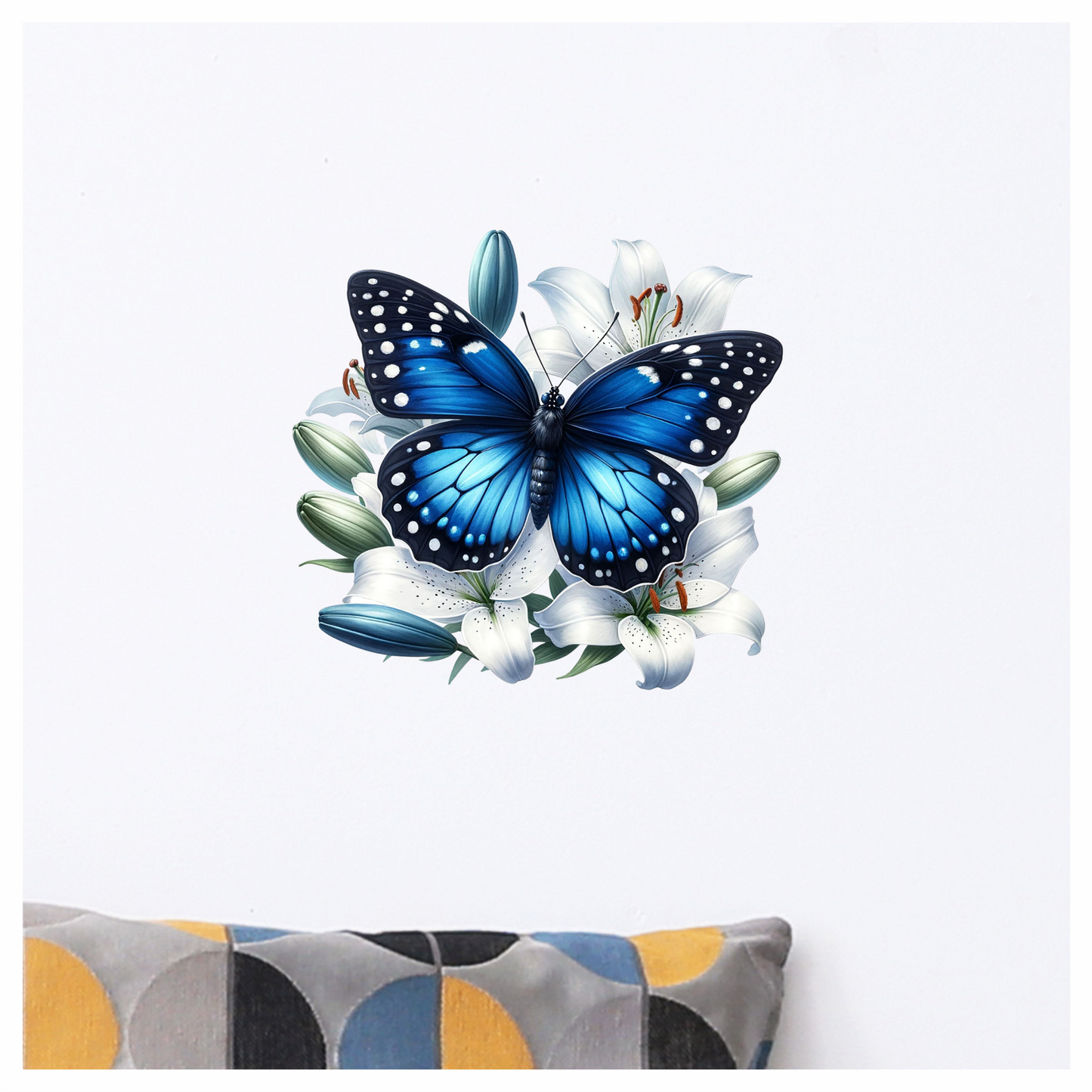 Blue Butterfly White Lily Flowers Nature Vinyl Sticker Decal
