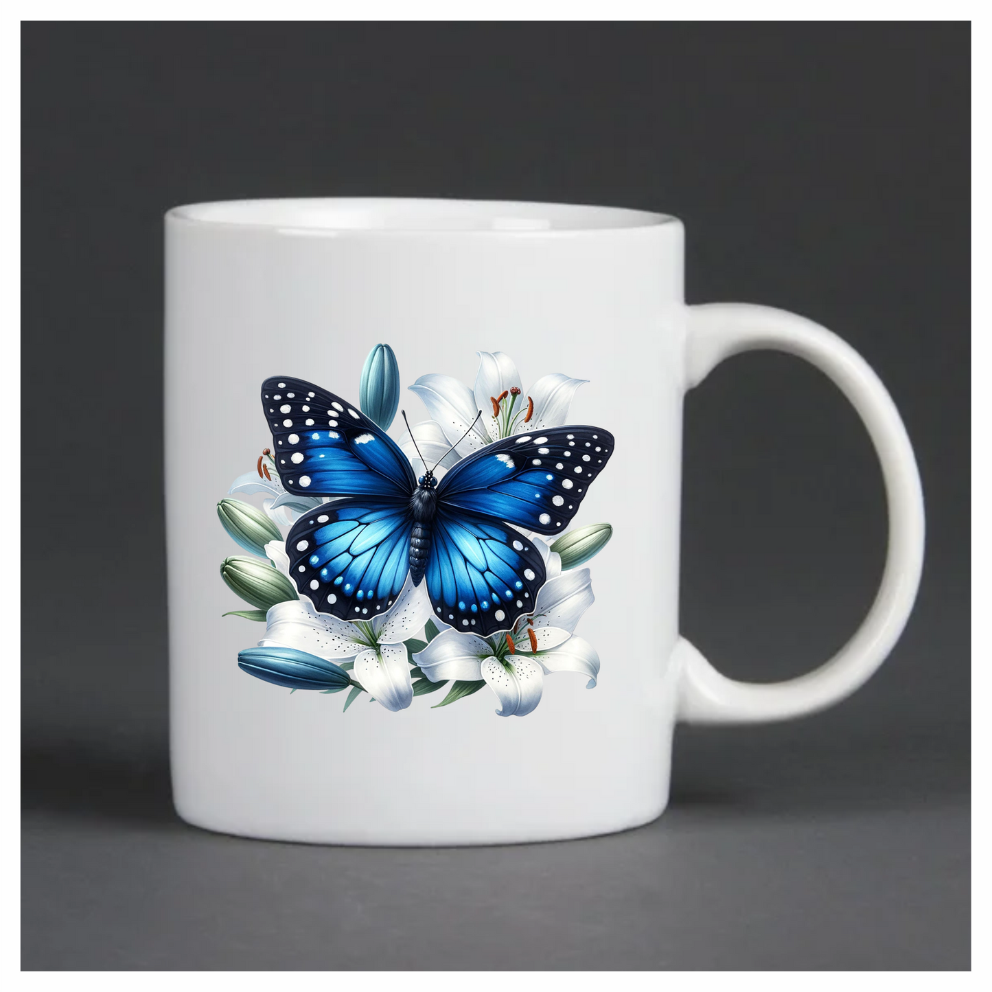 Blue Butterfly White Lily Flowers Nature Vinyl Sticker Decal