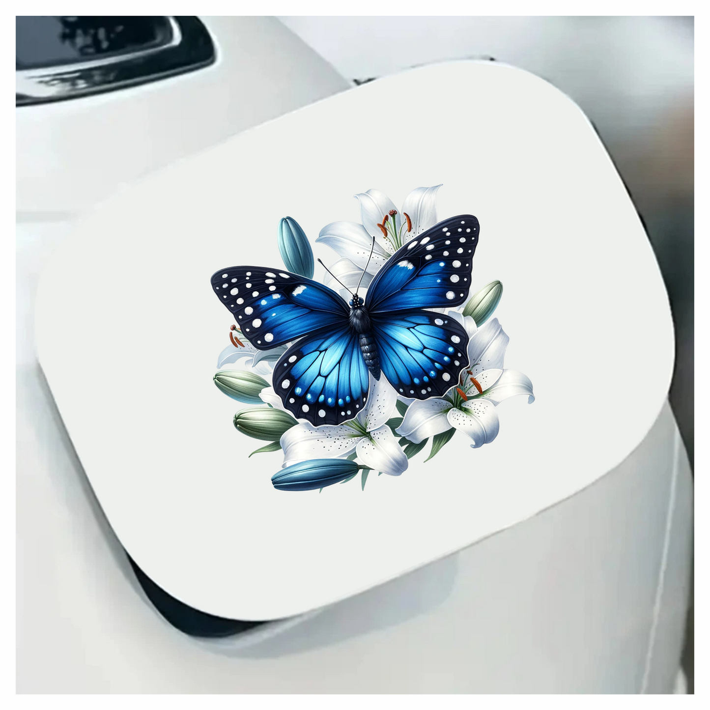Blue Butterfly White Lily Flowers Nature Vinyl Sticker Decal