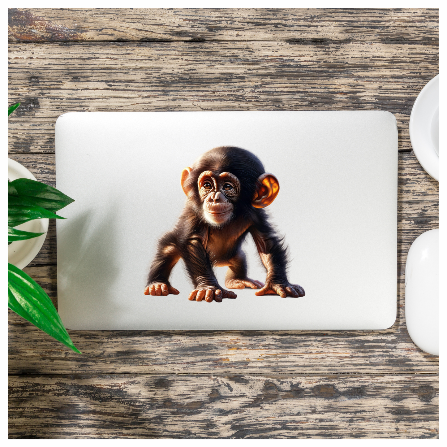 Chimpanzee Brown Fur Sitting Relaxed Vinyl Sticker Decal
