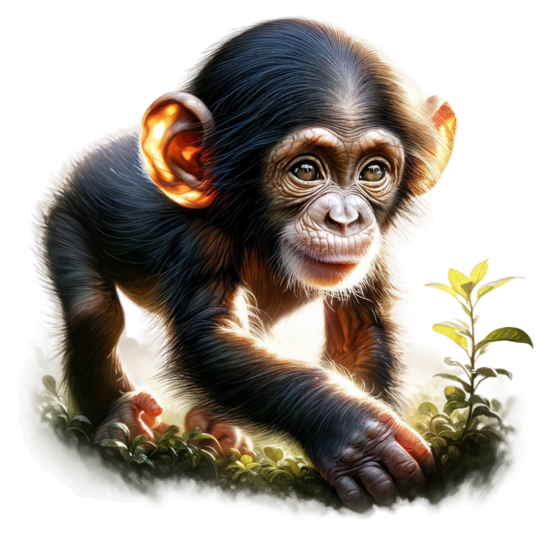 Chimpanzee Brown Green Leaves Forest Vinyl Sticker Decal