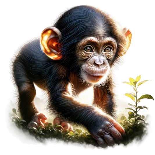 Chimpanzee Brown Green Leaves Forest Vinyl Sticker Decal