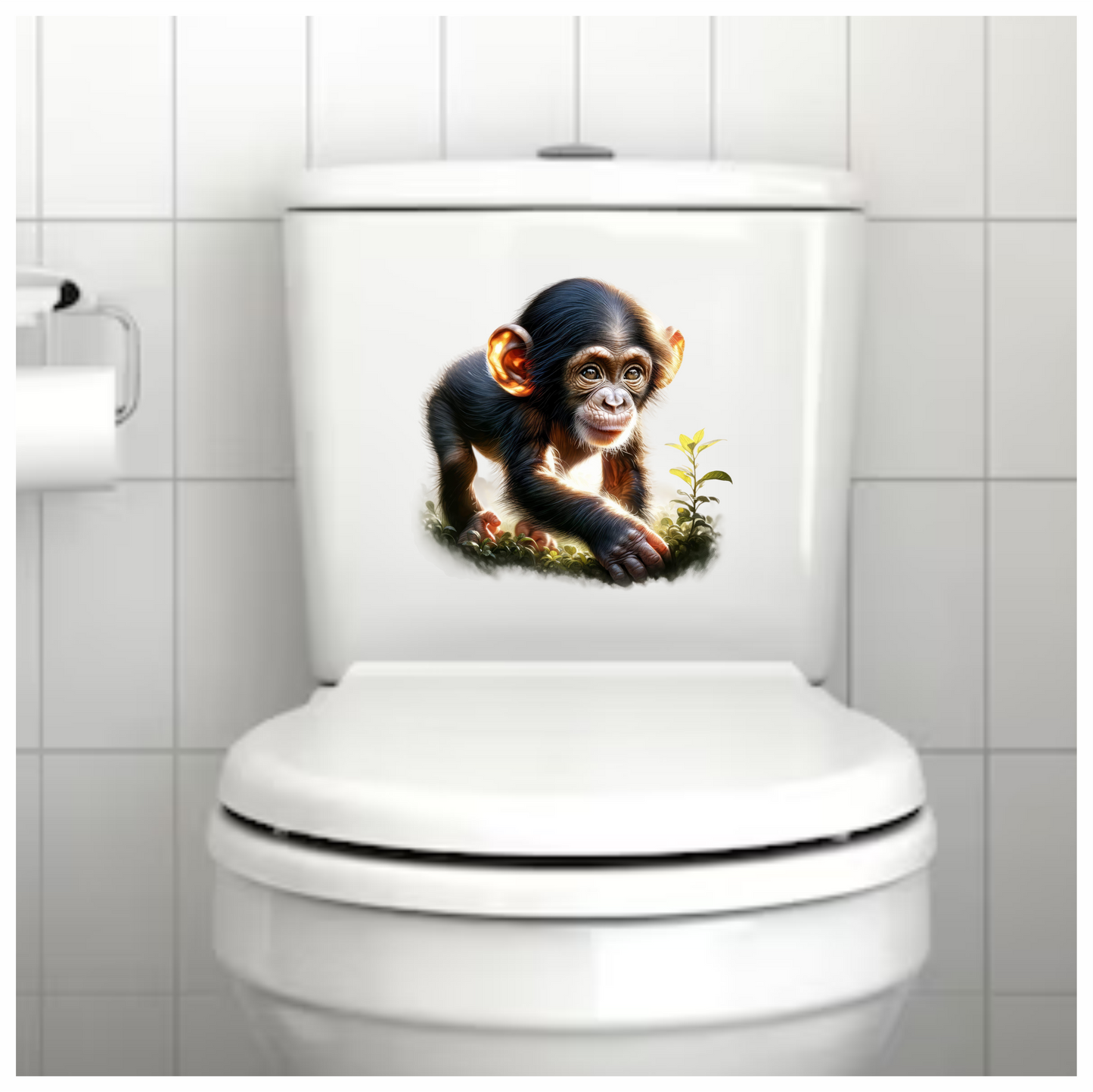 Chimpanzee Brown Green Leaves Forest Vinyl Sticker Decal