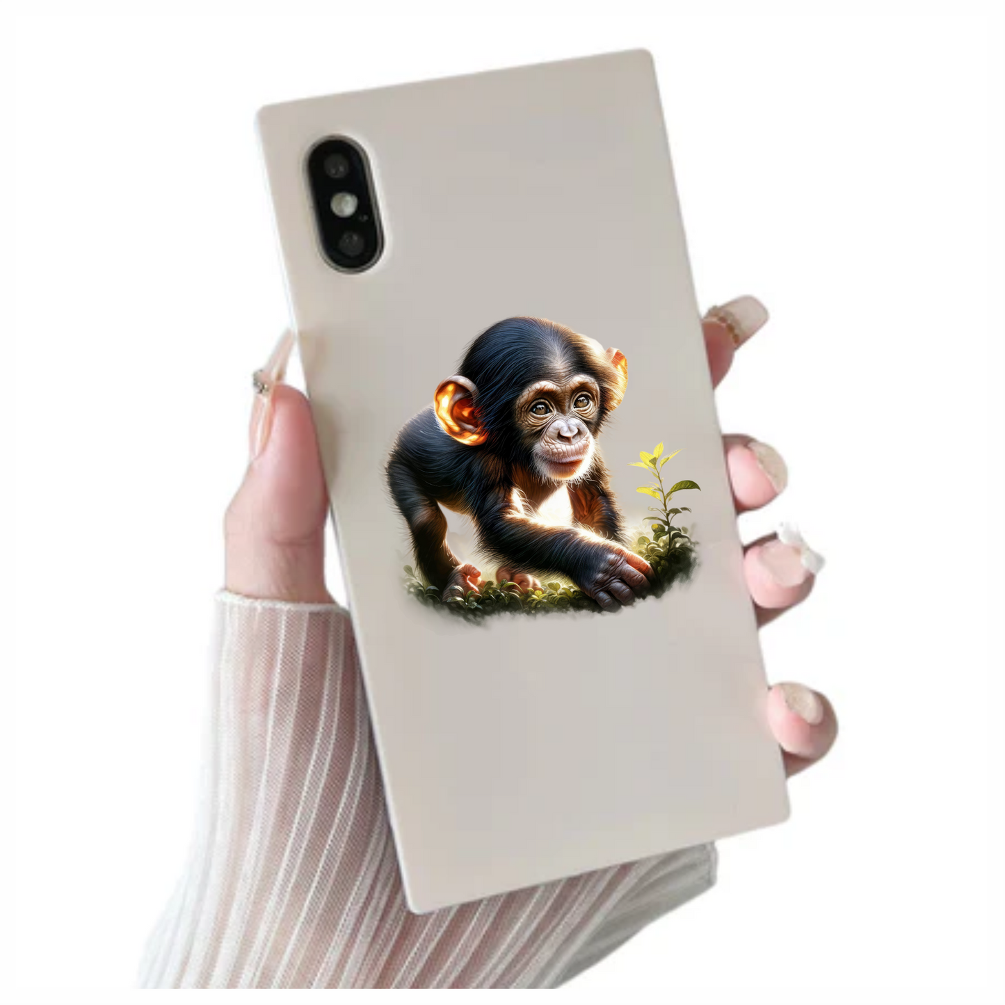 Chimpanzee Brown Green Leaves Forest Vinyl Sticker Decal