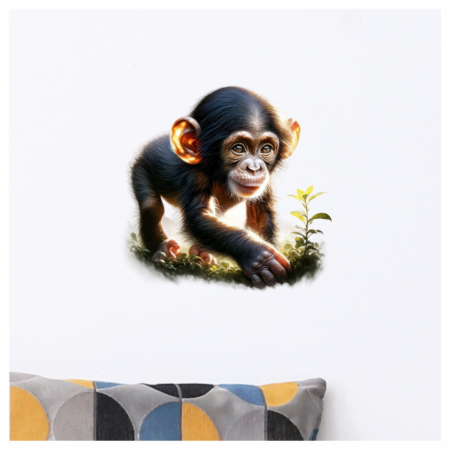 Chimpanzee Brown Green Leaves Forest Vinyl Sticker Decal