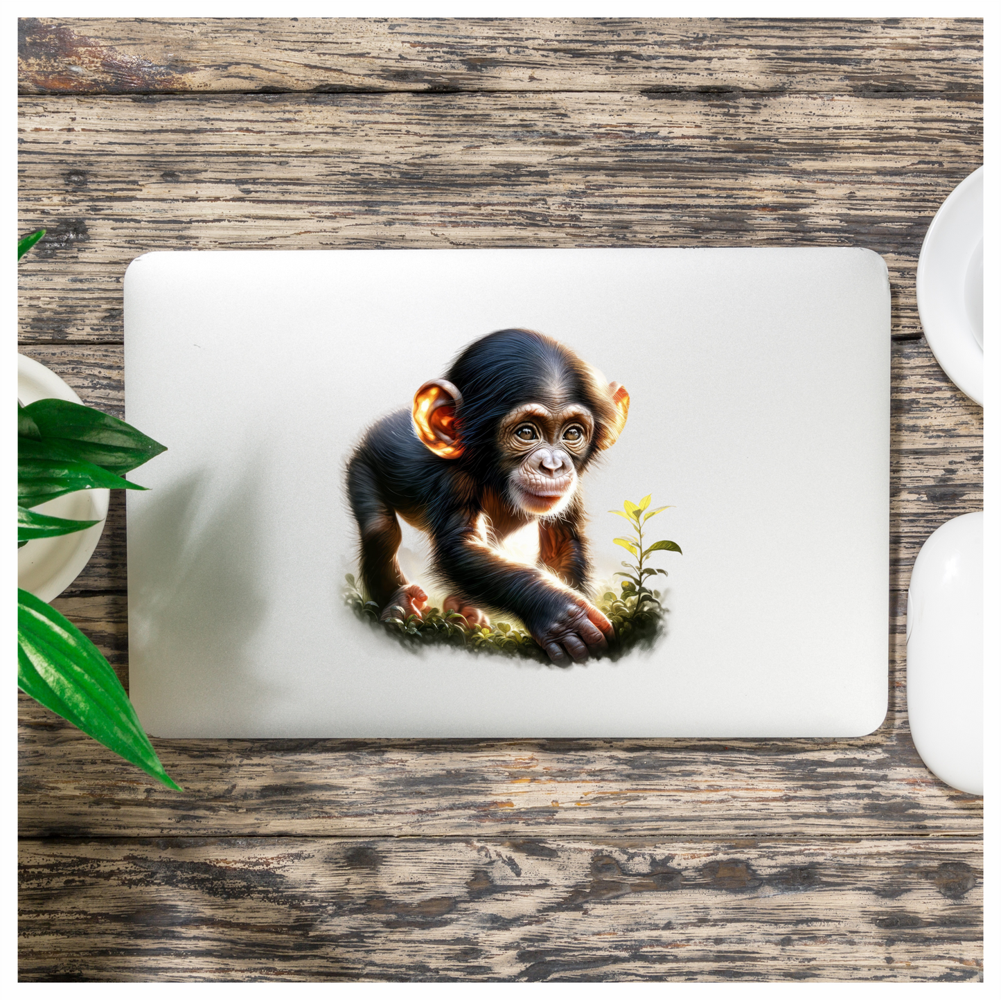 Chimpanzee Brown Green Leaves Forest Vinyl Sticker Decal