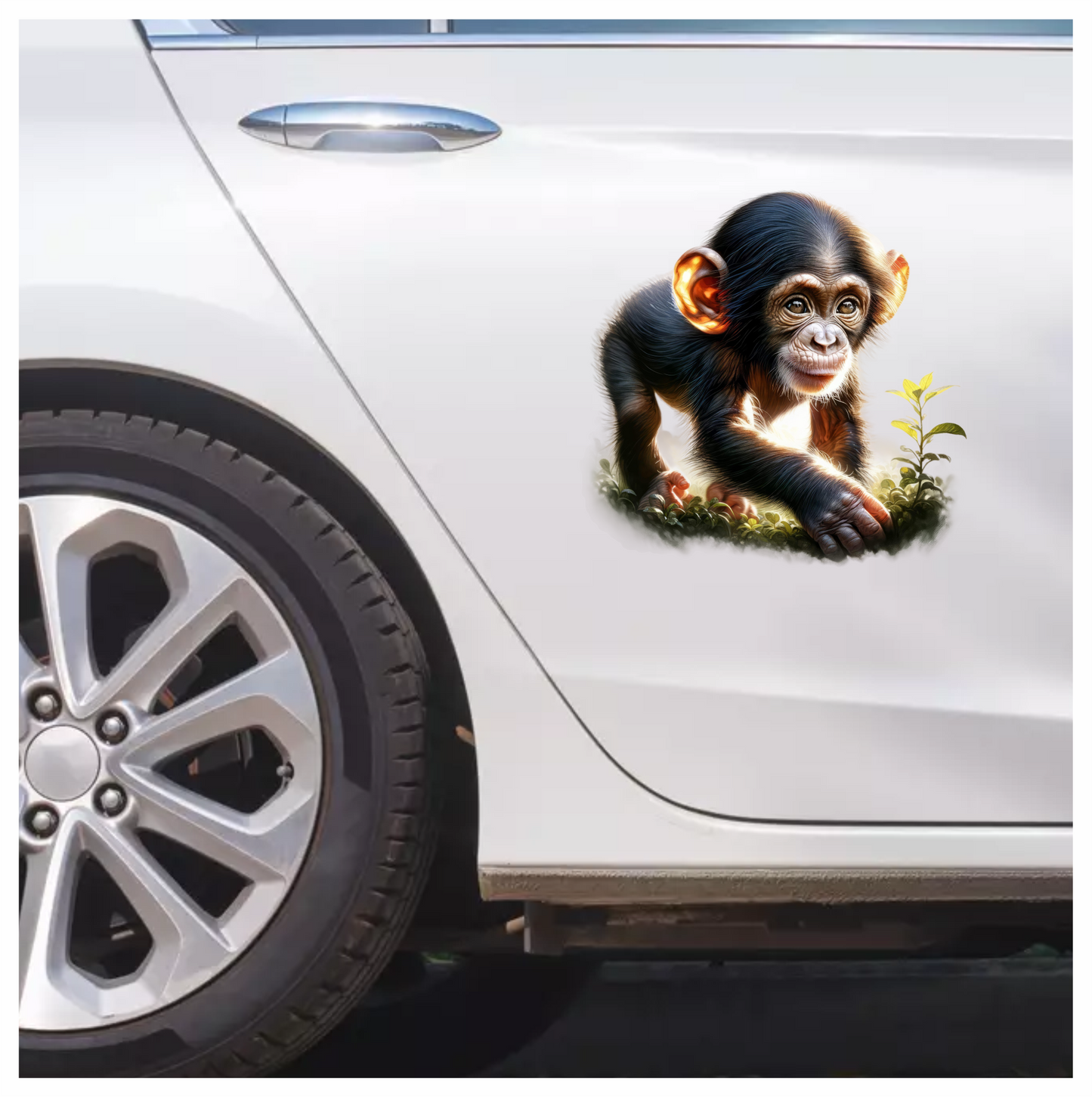 Chimpanzee Brown Green Leaves Forest Vinyl Sticker Decal