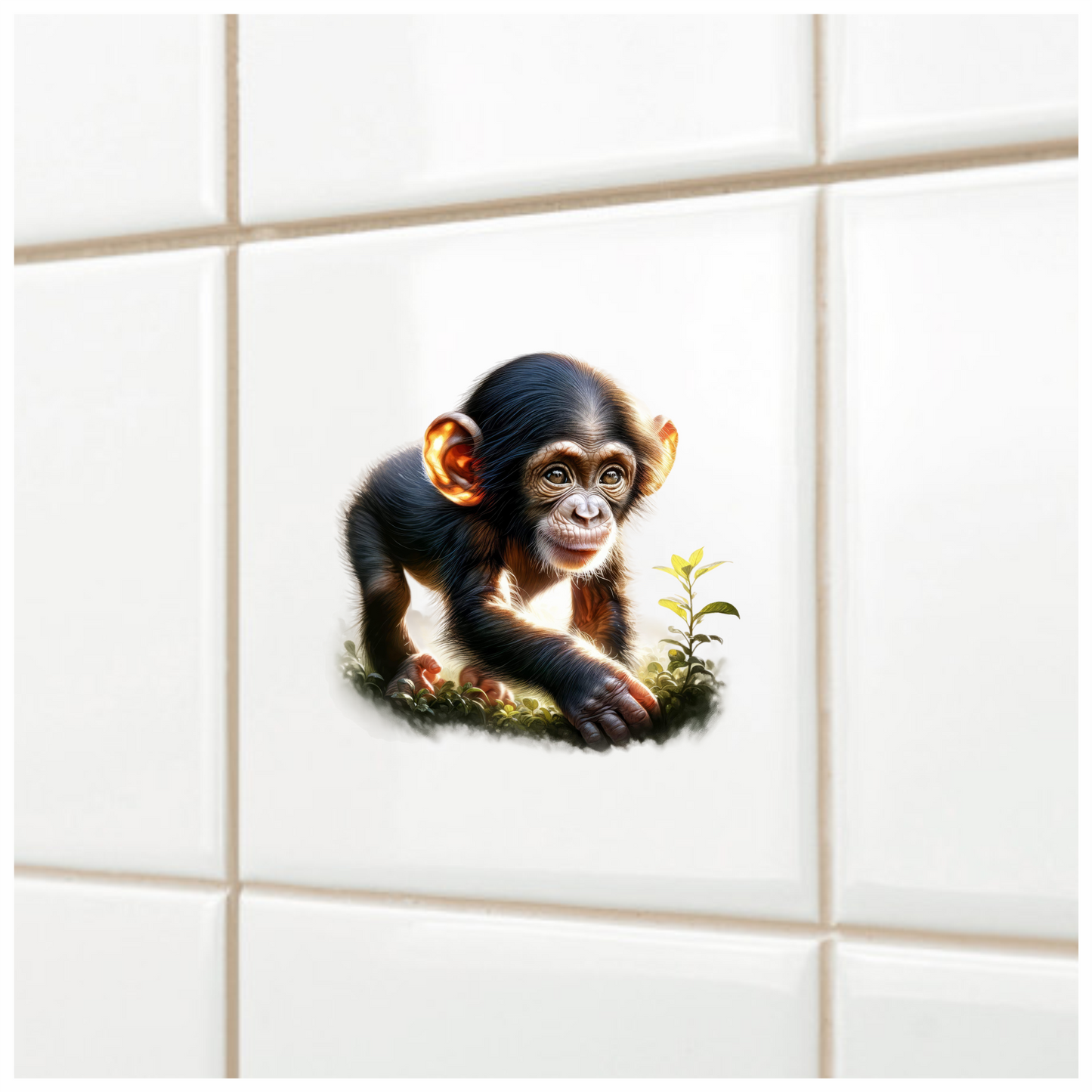 Chimpanzee Brown Green Leaves Forest Vinyl Sticker Decal