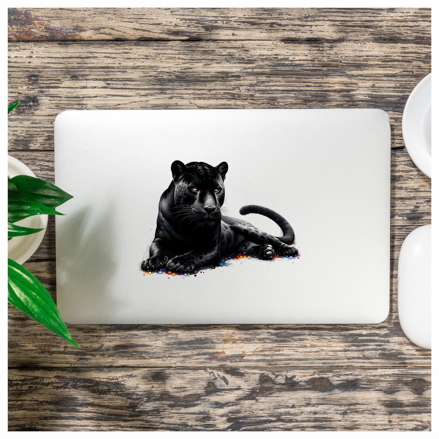 Black Panther Lying Colorful Spots Vinyl Sticker Decal