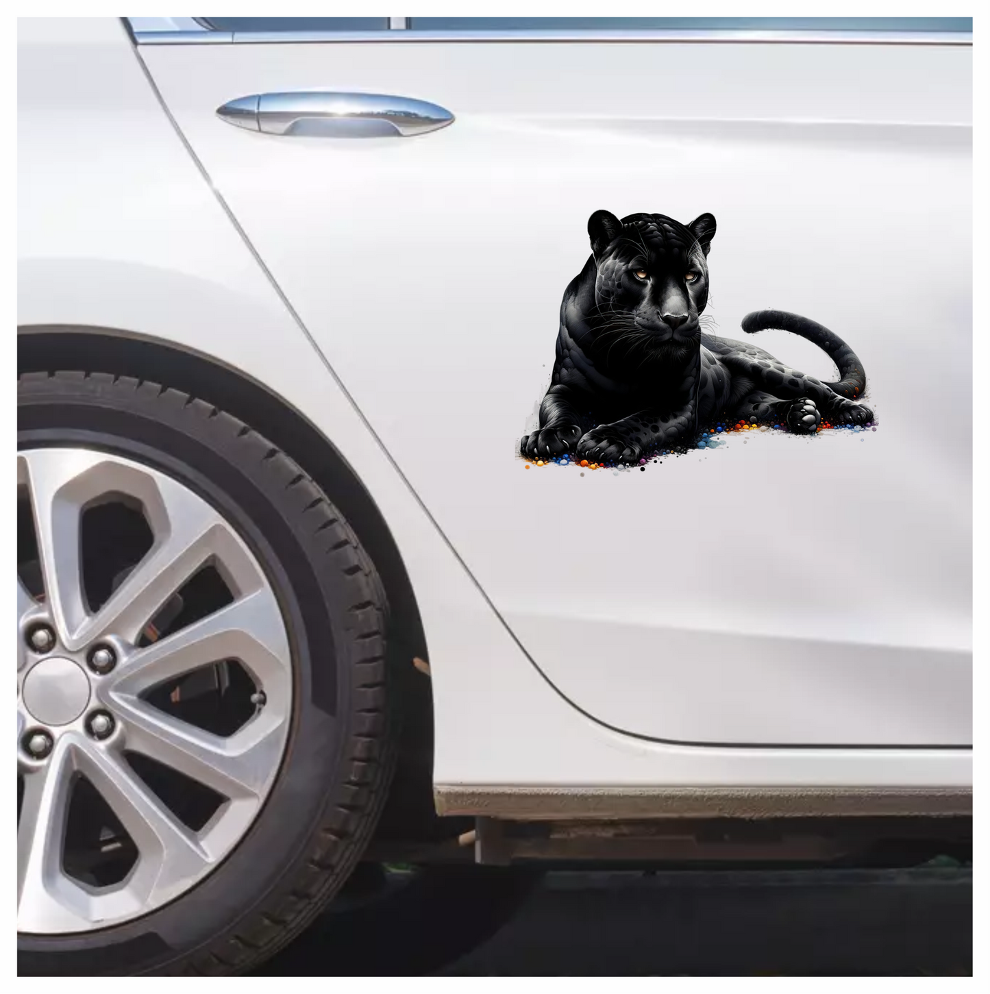 Black Panther Lying Colorful Spots Vinyl Sticker Decal