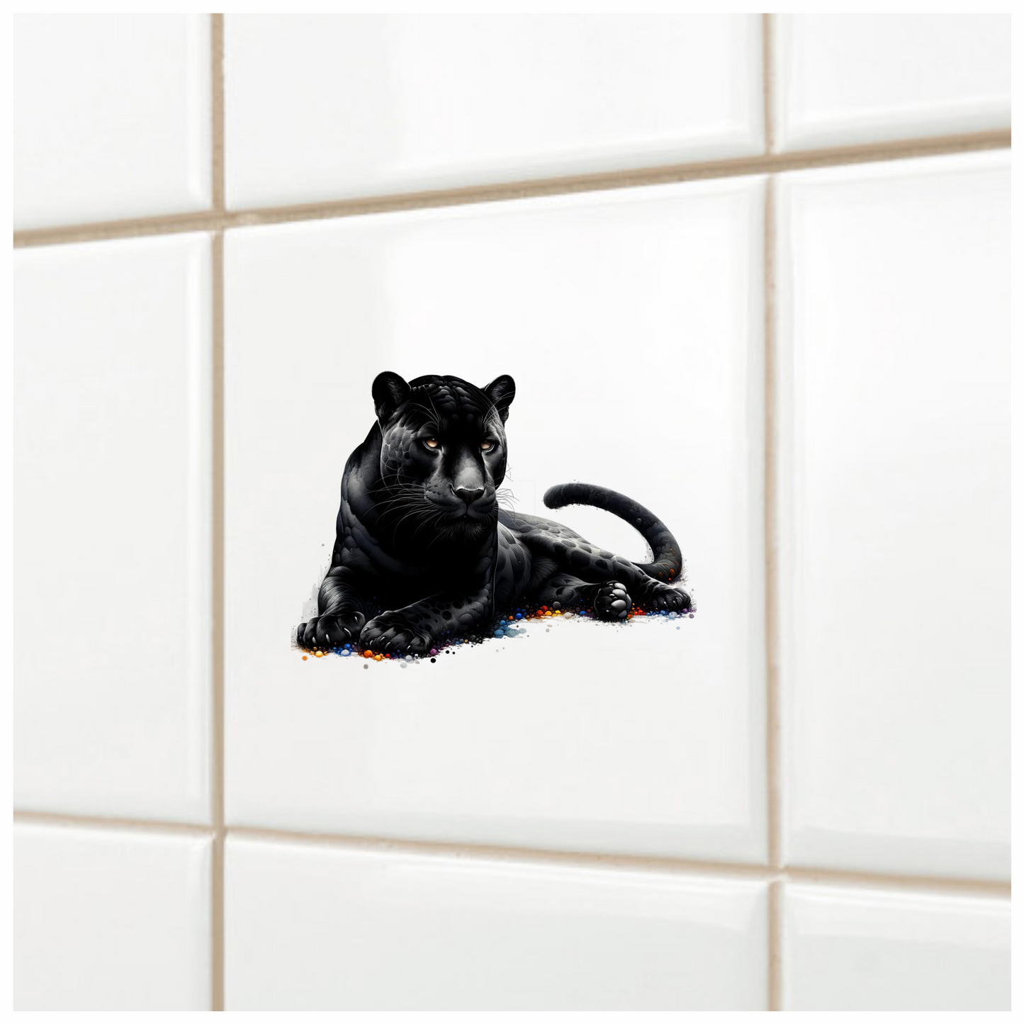 Black Panther Lying Colorful Spots Vinyl Sticker Decal