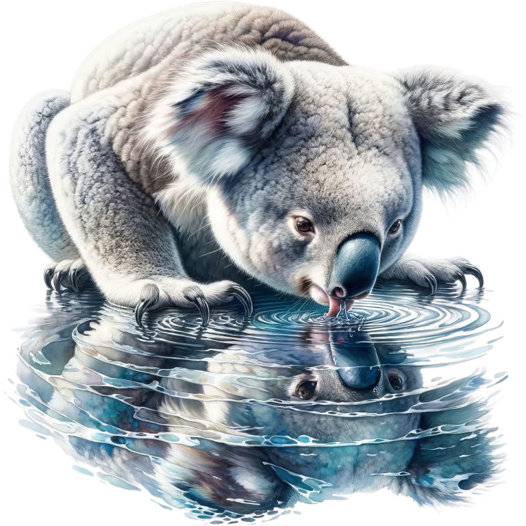 Grey Koala Drinking Water Reflection Vinyl Sticker Decal