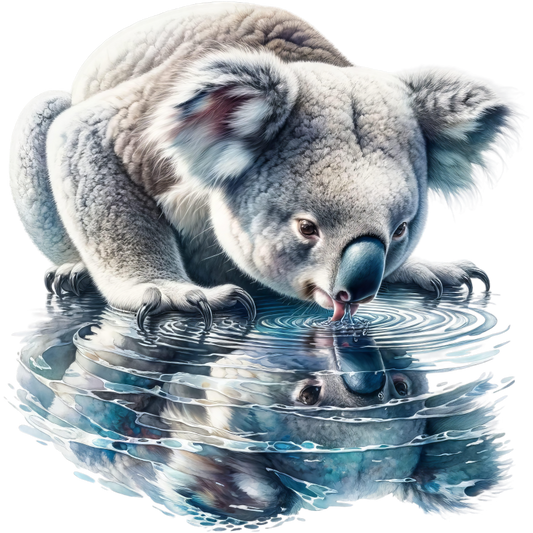 Grey Koala Drinking Water Reflection Vinyl Sticker Decal