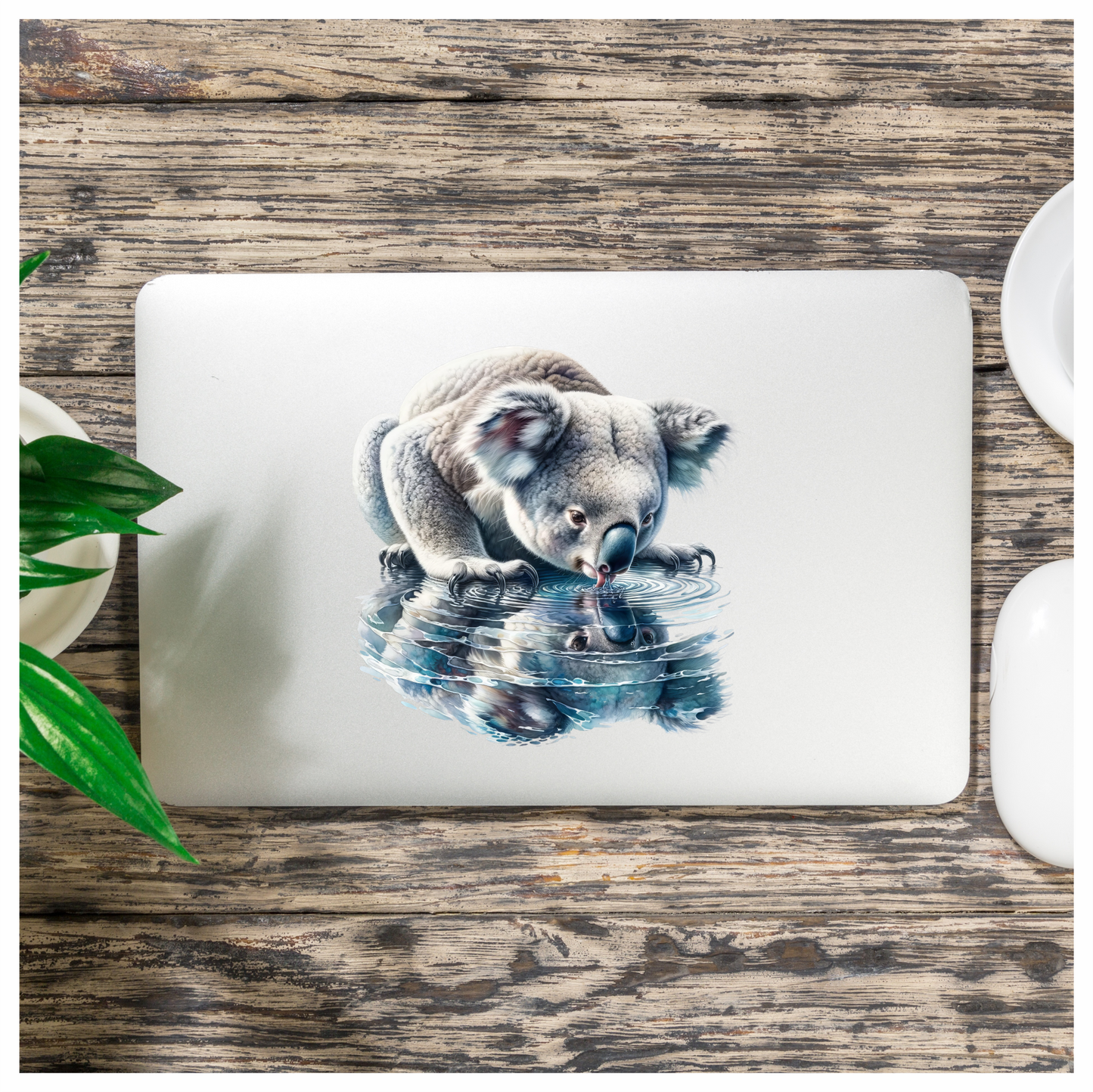 Grey Koala Drinking Water Reflection Vinyl Sticker Decal