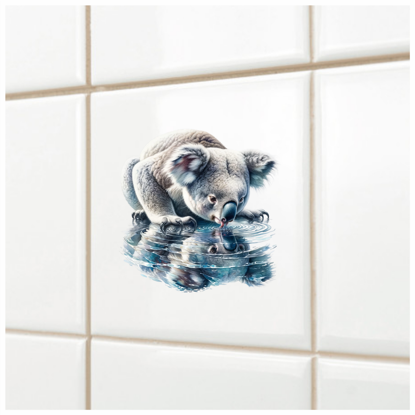 Grey Koala Drinking Water Reflection Vinyl Sticker Decal