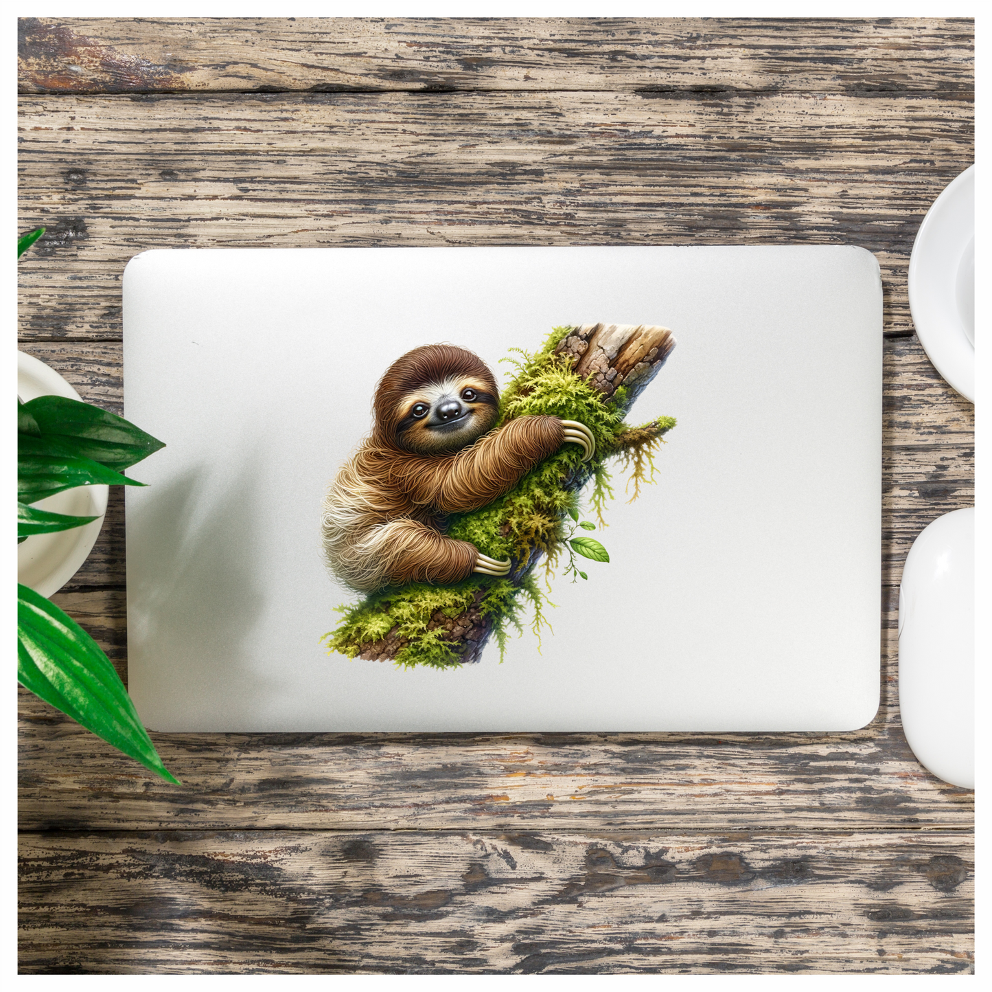 Sloth Brown Moss Tree Vinyl Sticker Decal