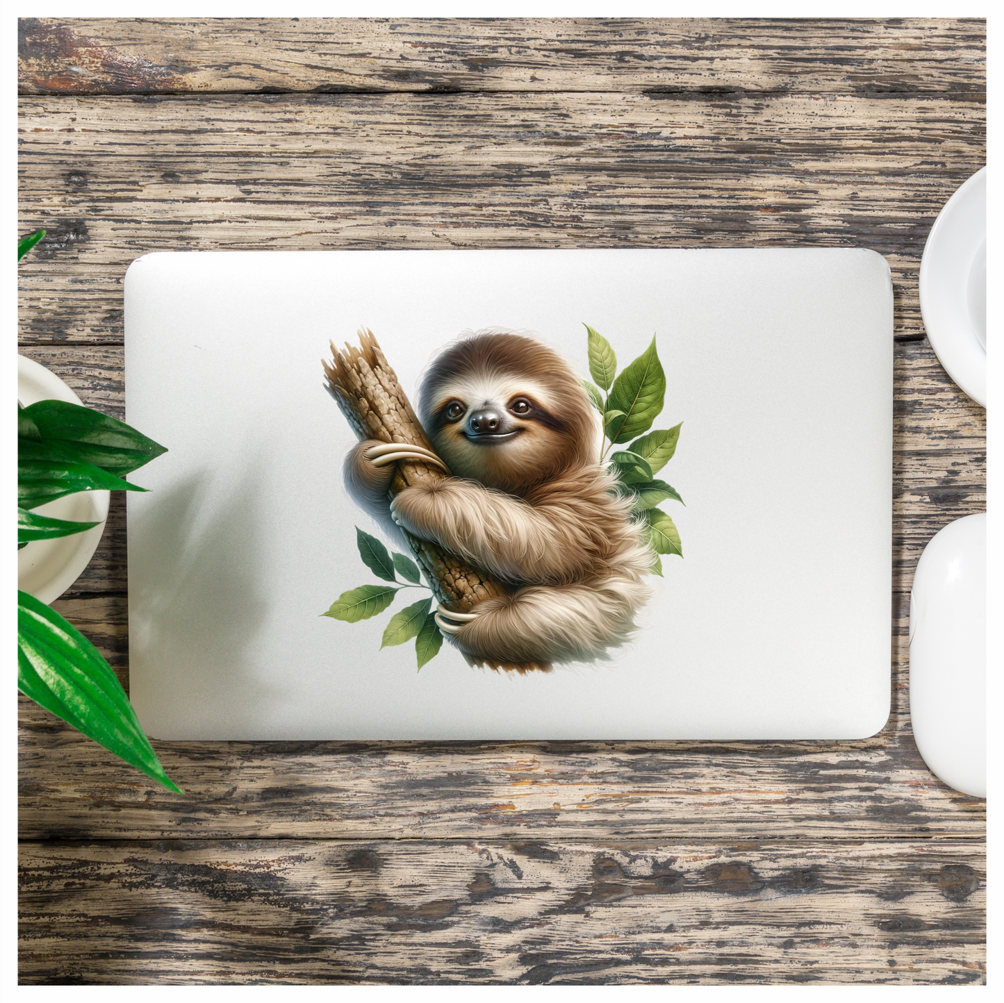 Sloth Brown Leaves Tree Branch Vinyl Sticker Decal