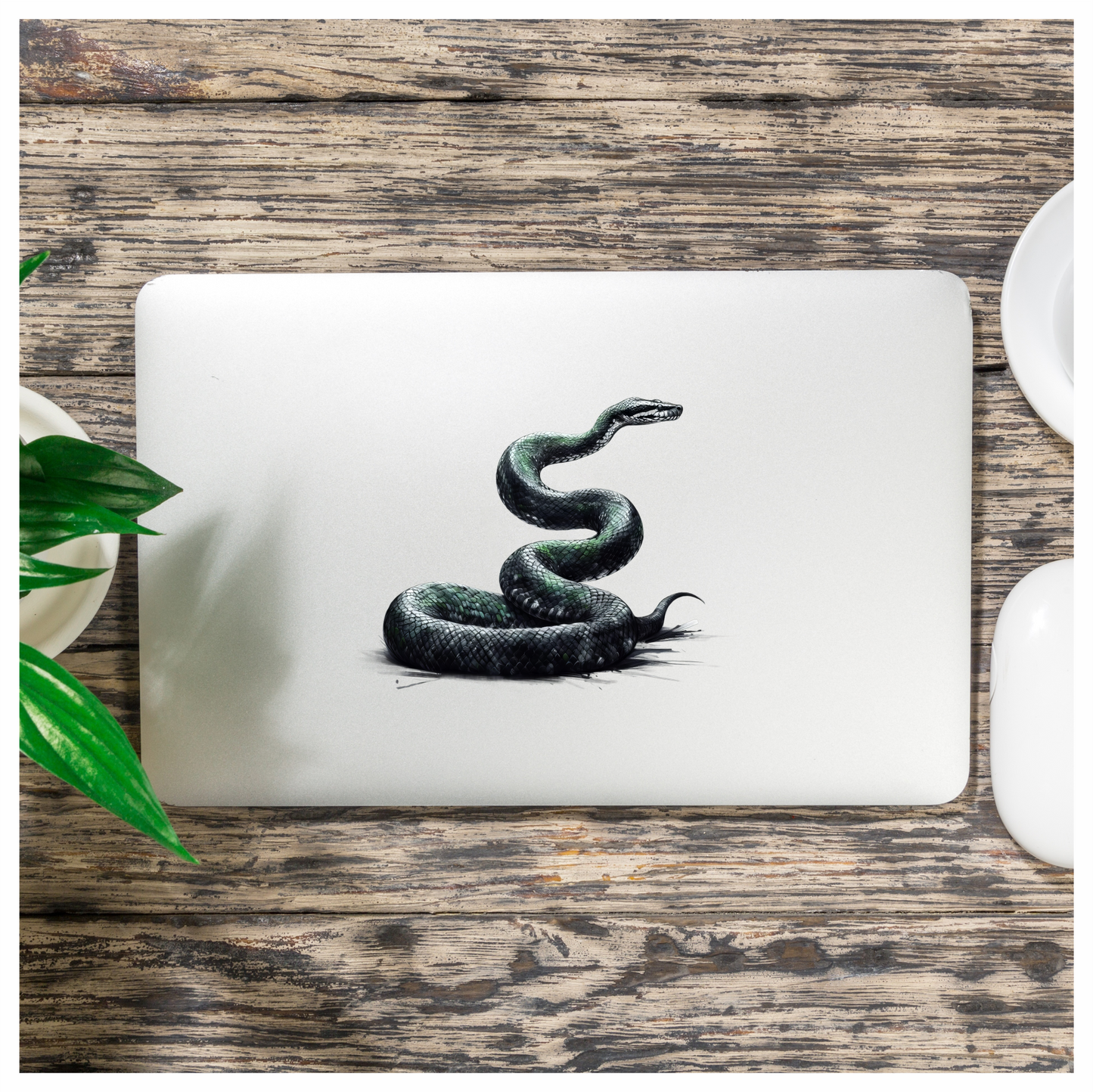 Green Snake Coiled Scales Realistic Vinyl Sticker Decal