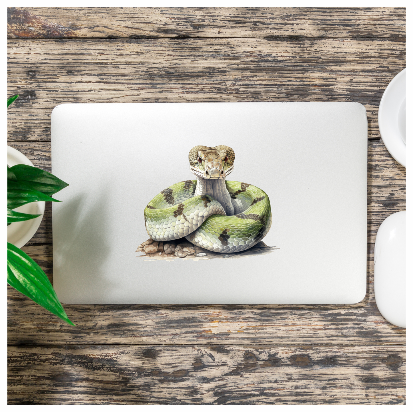 Green Snake Coiled Realistic Detailed Vinyl Sticker Decal